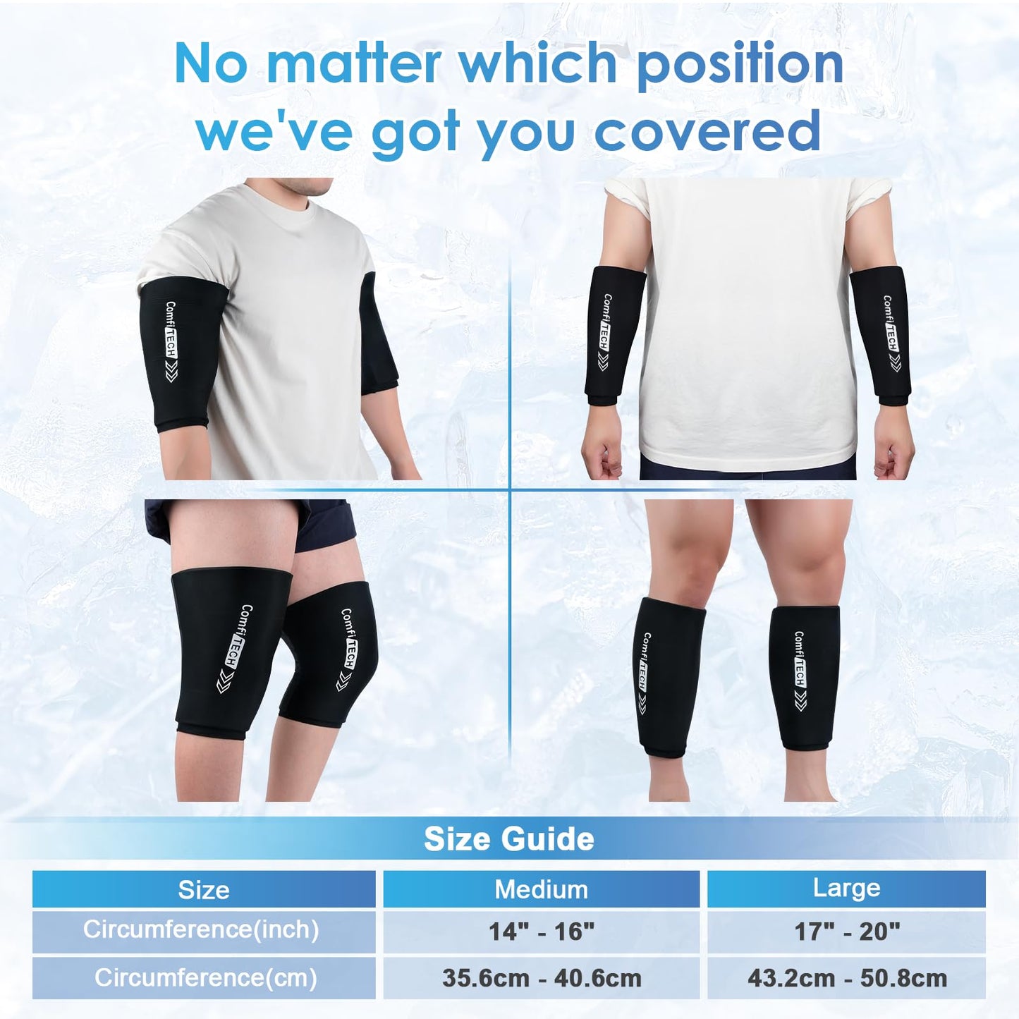 Comfitech Shin Splint Ice Pack Wrap 2 Pack, Reusable Leg Ice Pack Sleeve for Knee & Calf, Flexible Gel Cold Pack for Ankle & Arm, Hands-Free Design for Comfort and Support, Large