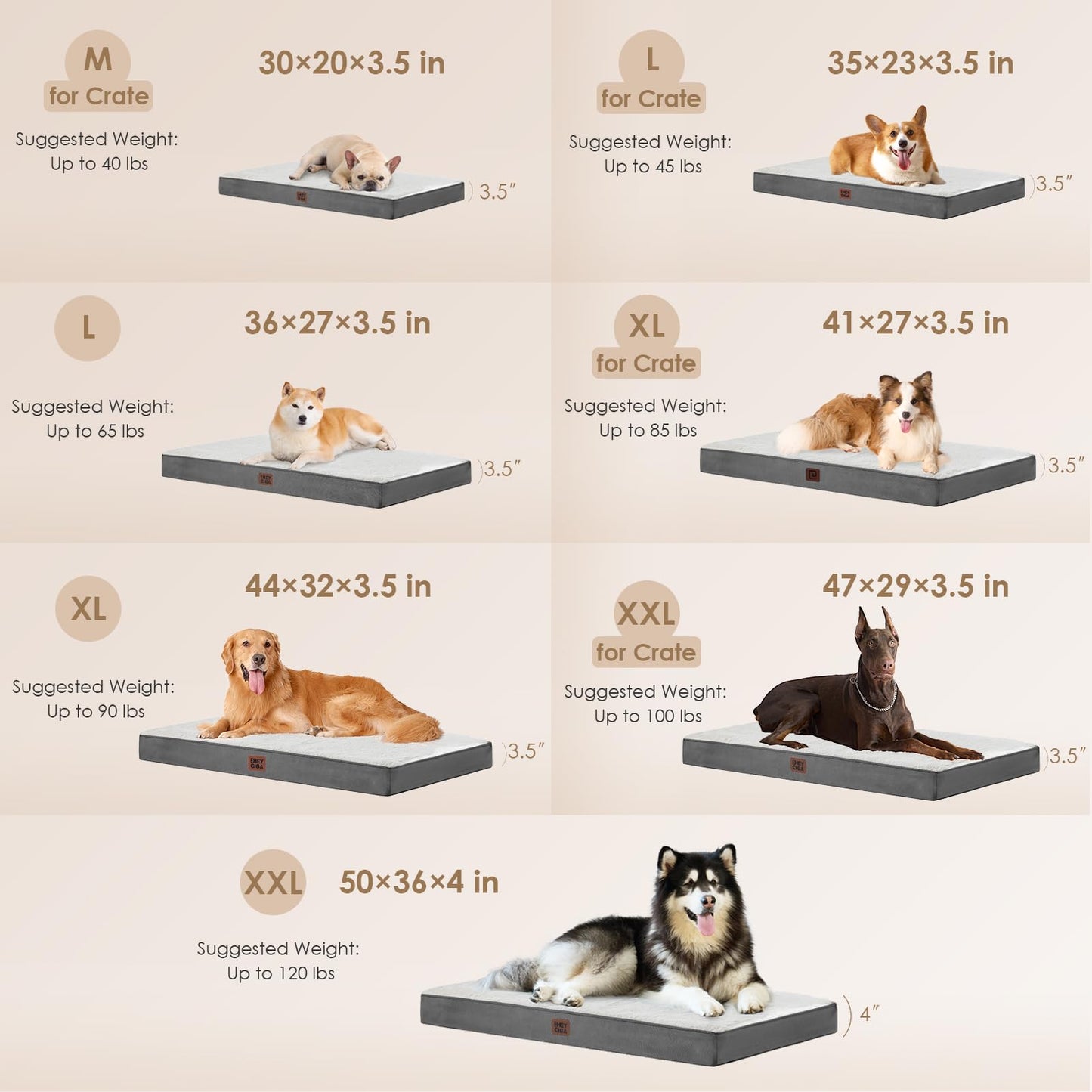 EHEYCIGA Dog Bed Large XL, Orthopedic XL Dog Beds for Extra Large Dogs, Washable Dog Mattress with Removable Cover and Non-slip Bottom, Pet Bed with Foam, Beige