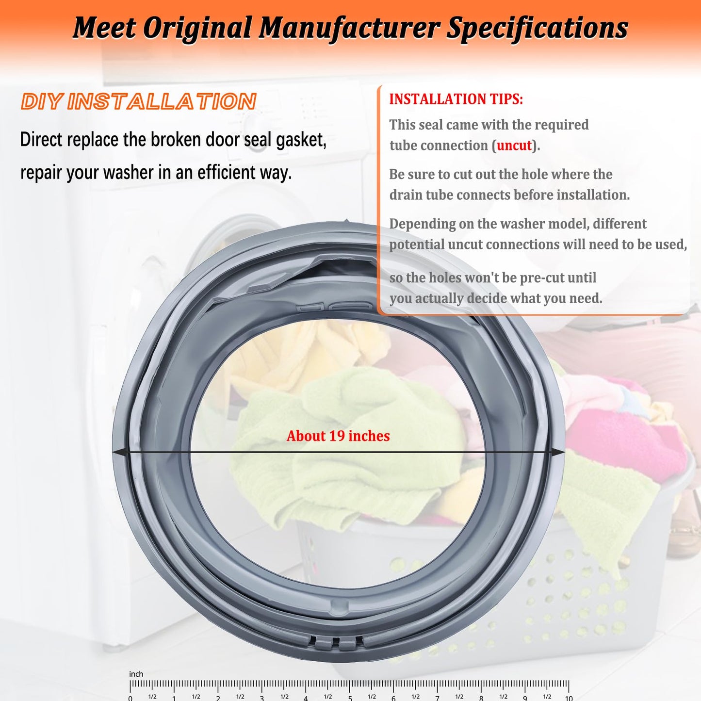 Upgraded 4986ER0004F Washer Door Boot Seal - 4986ER0004J Washer Door Seal, Replaces Washing Machine Door Bellow Gasket 4986ER0004K 4986ER0004N