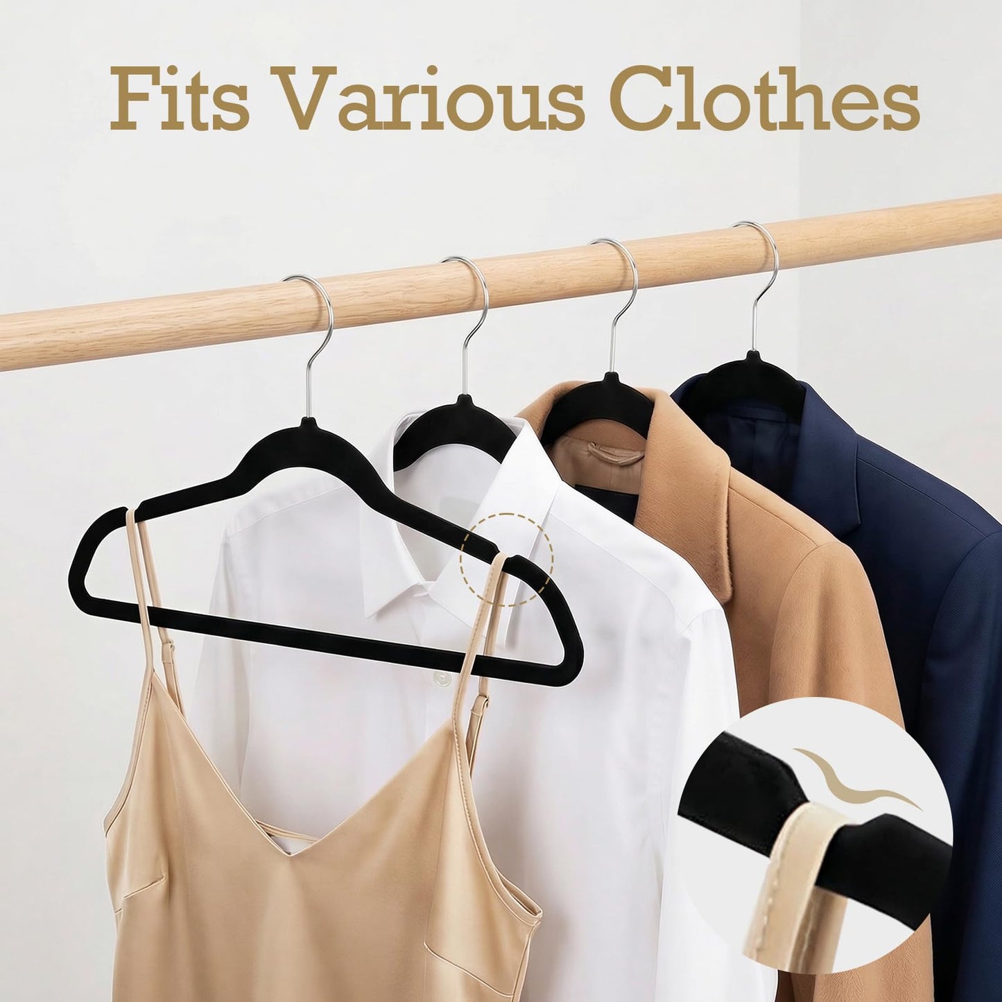 HOUSE DAY Black Velvet Hangers 60 Pack, Felt Hangers Space Saving Clothes Hanger, Non Slip Hangers Coat Hanger with 360 Degree Rotatable Hook, Durable & Thin Hangers for Closet