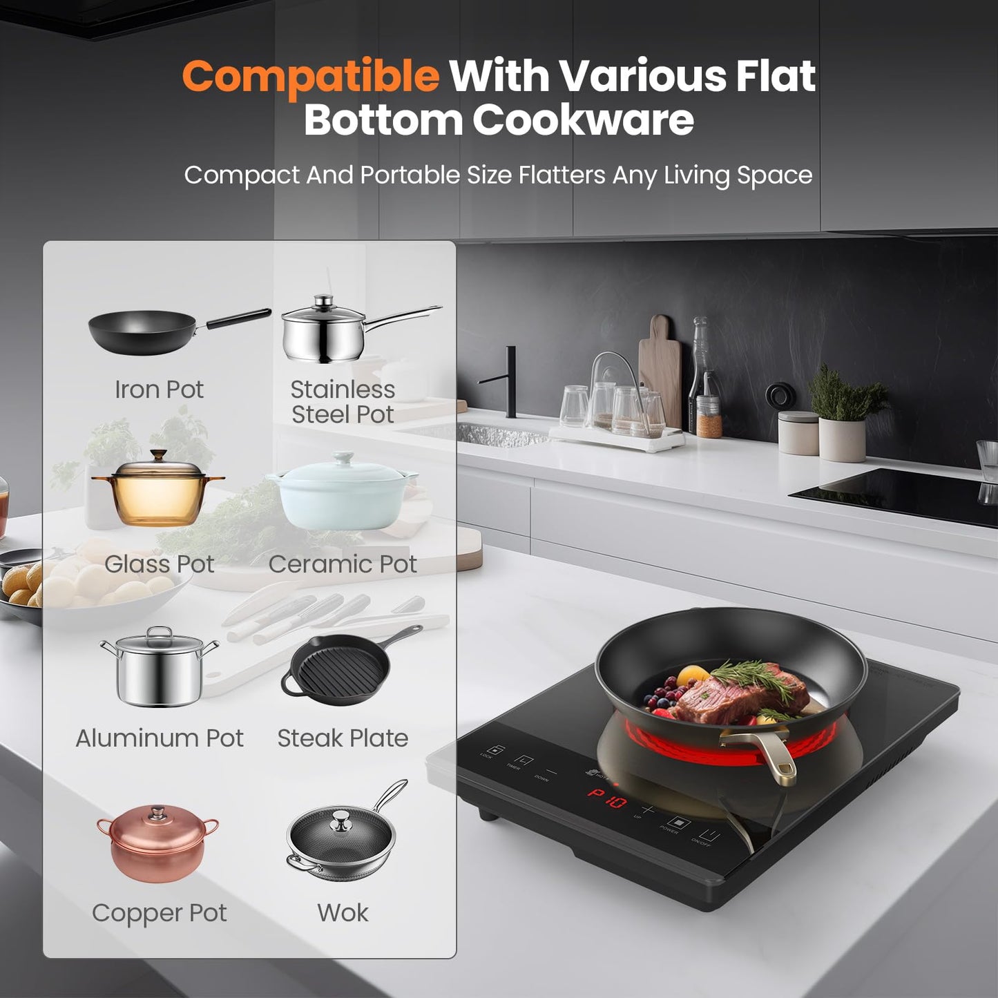 Electric Hot Plate,Nuopuplai Single Countertop Burner Portable Ceramic Cooktop For Cooking Ultra-thin Electric Stove Infrared Cooker,24-Hour Timer Child Safety Lock,Compatible With All Cookware