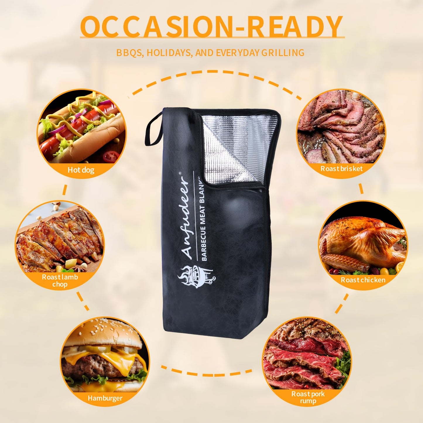 ANFUDEER BBQ Blanket for Resting Meat - Heavy Duty, Insulated Meat Resting Bag for Smoked and Grilled Meats - Reusable Brisket Resting Blanket with Wide Mouth for Brisket, Pork, Steak, More