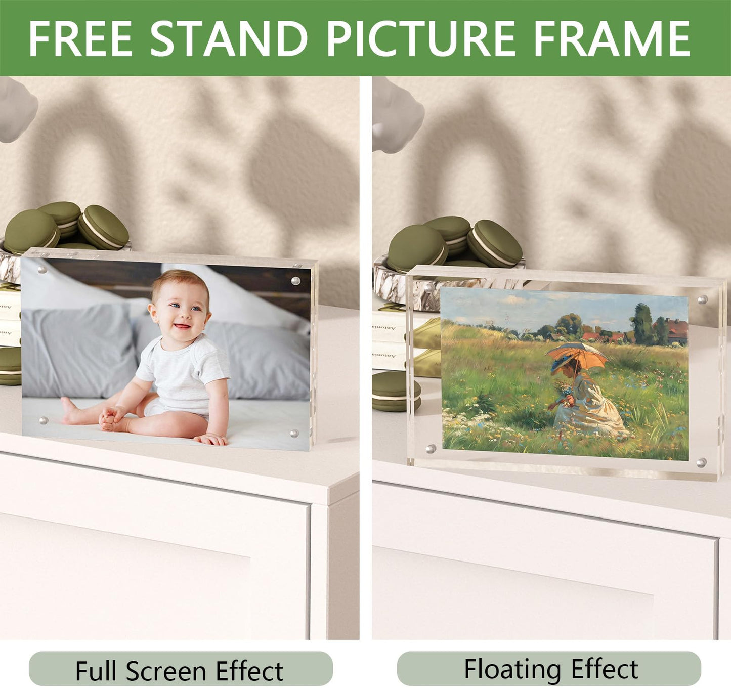 Magnetic Acrylic Picture Frames 4x6 5PACK,Clear Frameless Acrylic Photo Frame,10+10MM Floating Double Side Displya Picture Frame for Tabletop, Magnetique Acrylic Frames with 5PACK