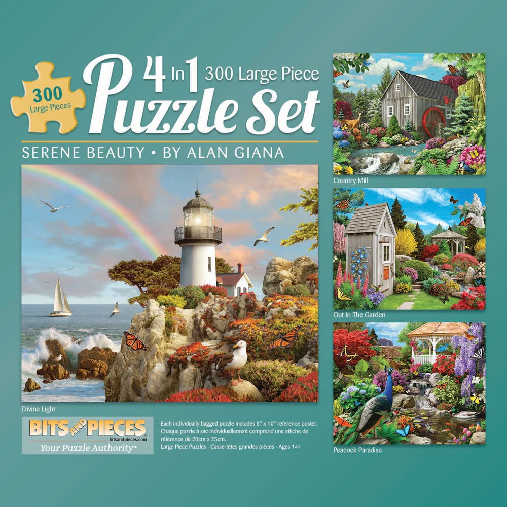 Bits and Pieces - 4-in-1 Multi-Pack - 300 Piece Jigsaw Puzzles for Adults-Each Measures 16" x 20" (46cm x 61cm)-Serene Beauty by Artist Alan Giana