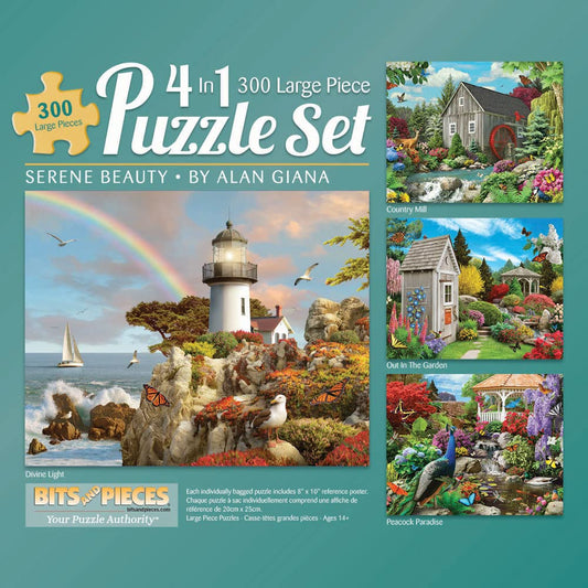 Bits and Pieces - 4-in-1 Multi-Pack - 300 Piece Jigsaw Puzzles for Adults-Each Measures 16" x 20" (46cm x 61cm)-Serene Beauty by Artist Alan Giana