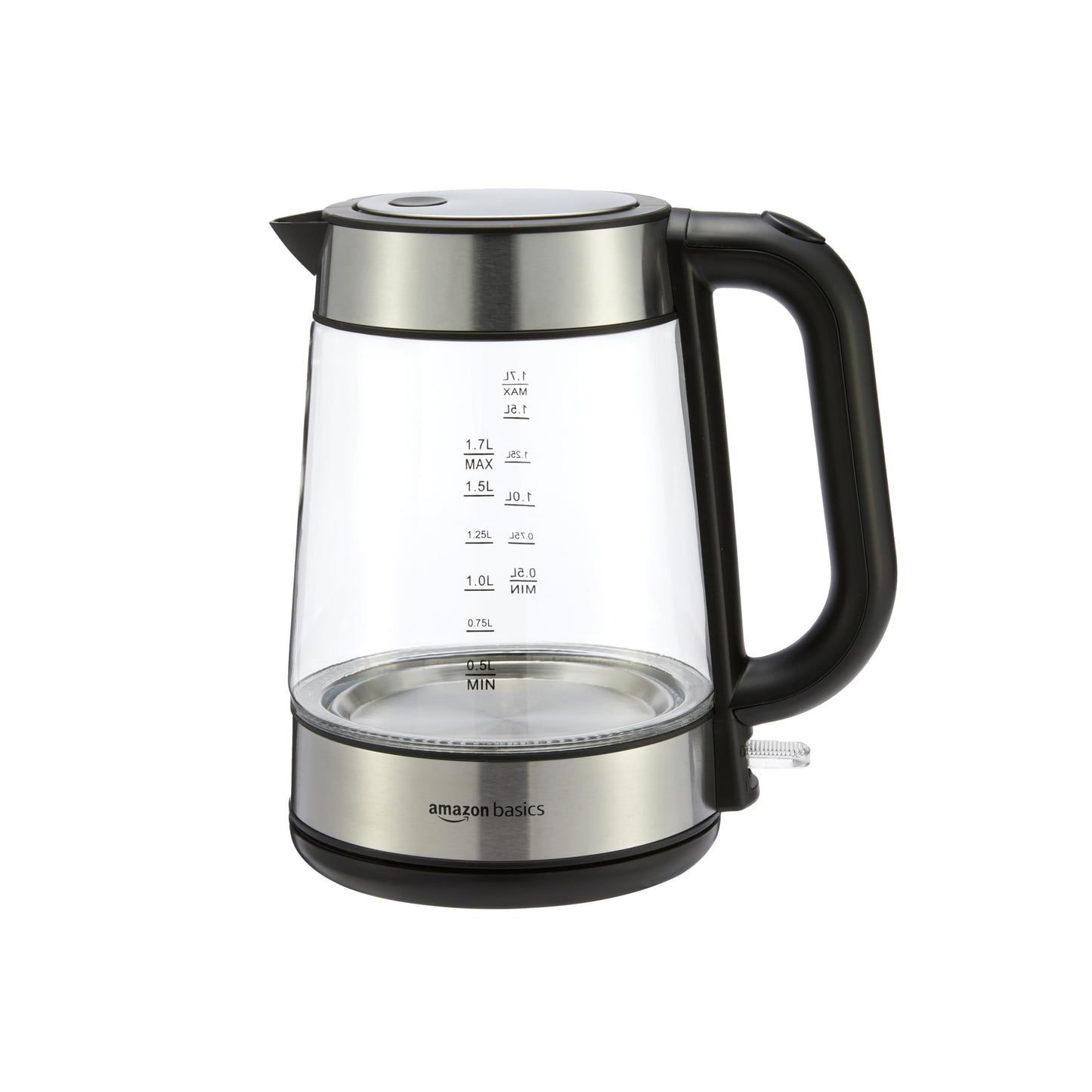 Amazon Basics 1.8-Qt (1.7L) Electric Kettle, Electric Tea Kettle & Water Boiler, With Auto Shut-Off, Boil Dry Protection, High-Safety Strix Thermostat, BPA-Free, 1500W, Glass Carafe, Black & Silver