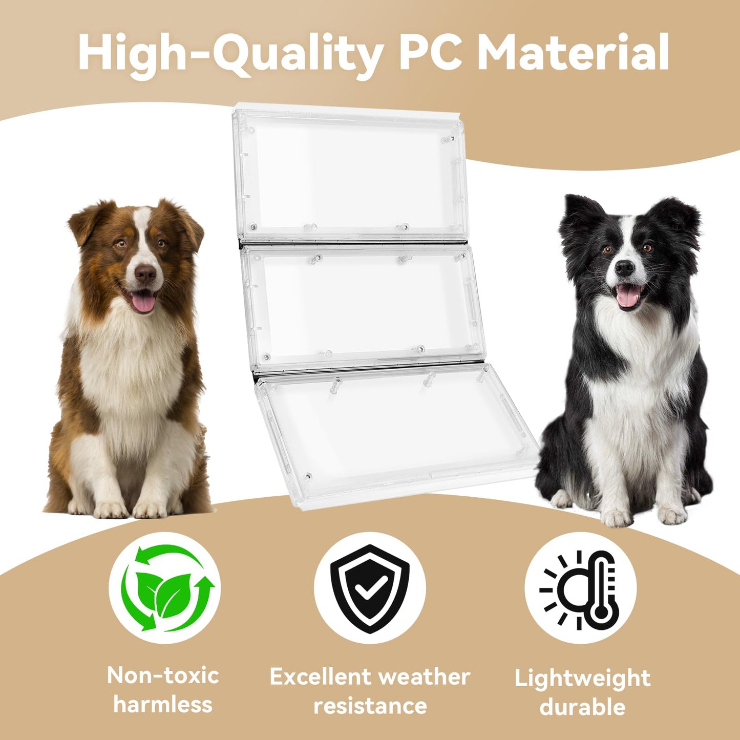 AirVows 3-Panel Airseal Giant Dog Pet Door Replacement Flap, 10.25" x 15.75", White, Magnetic, Polycarbonate, Plastic Frame, 4 Spare Rubber Strips, Easy Installation, 1 Year Warranty
