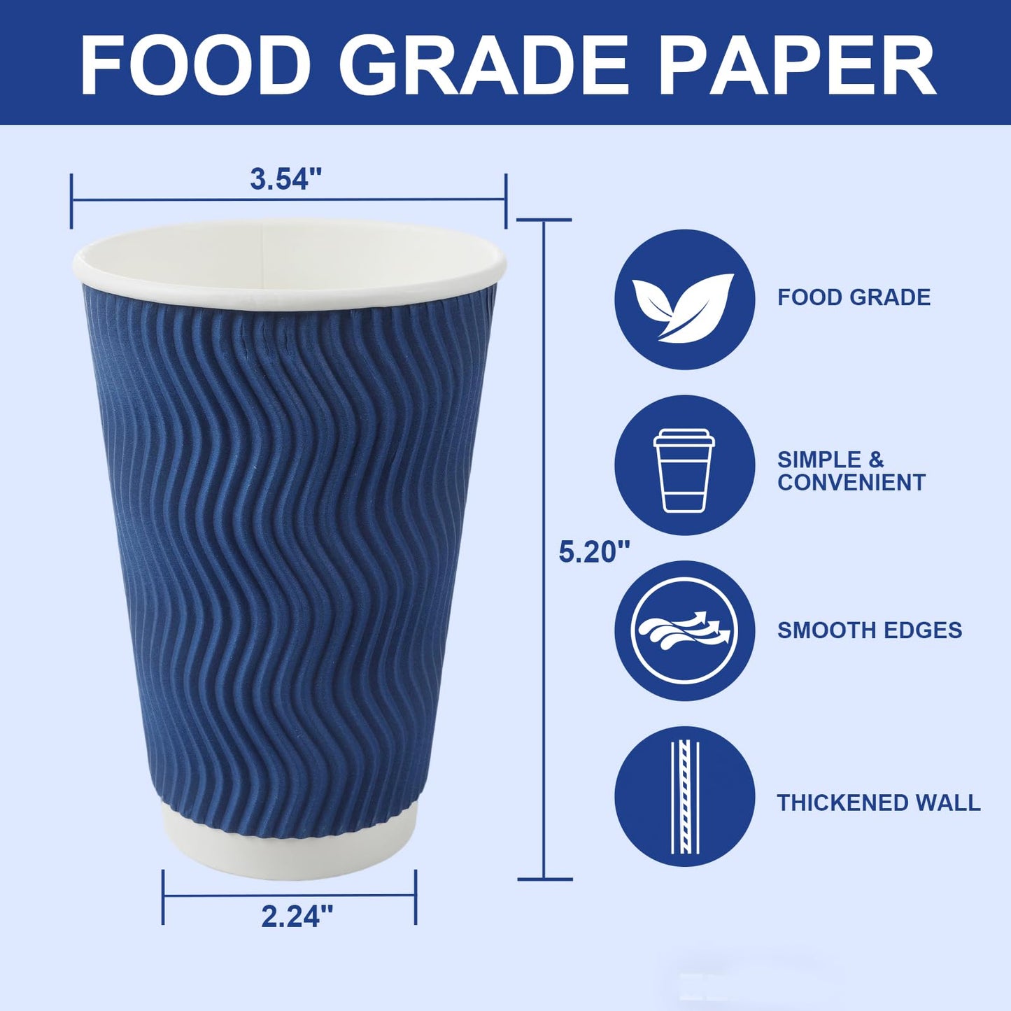 Coffee Cups, RAZCC 100 Pack 16 oz Disposable Insulated Paper Cups, Corrugated Kraft Ripple Wall Cup Suitable for Hot and Cold Drinks