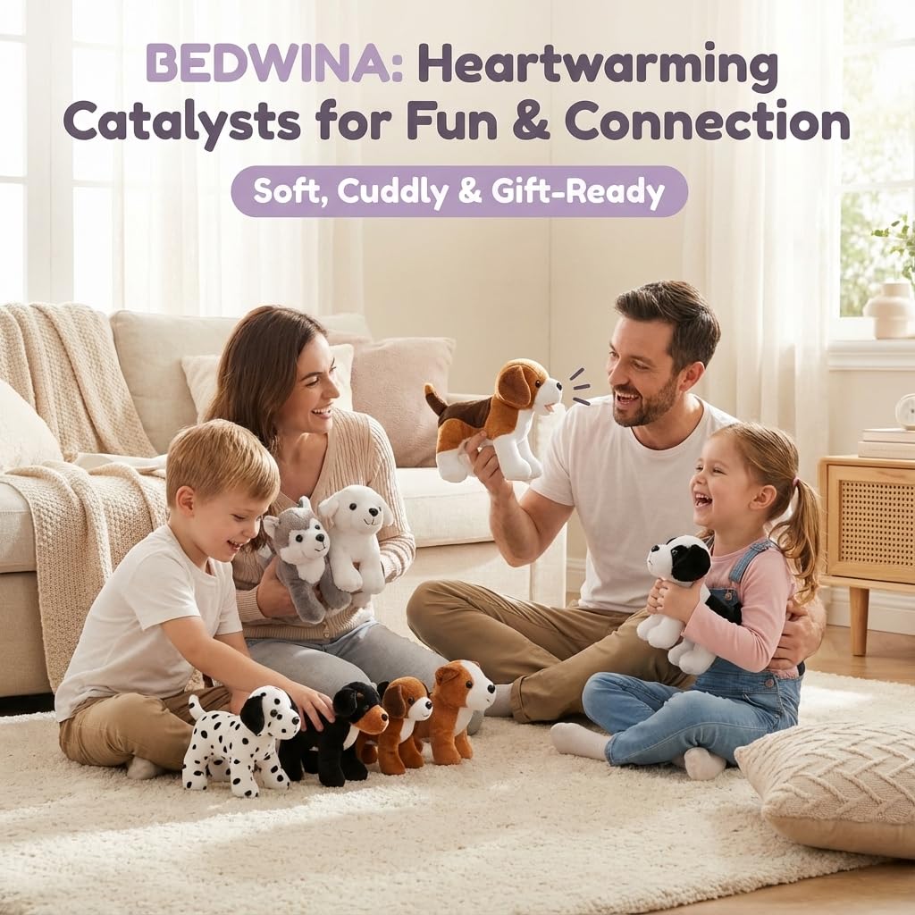 Bedwina Plush Puppy Dogs - (Pack of 12) 6 Inches Tall Stuffed Animals Bulk Assorted Puppies and Cute Stuffed Plushed Dog Puppies Assortment, Stocking Stuffers