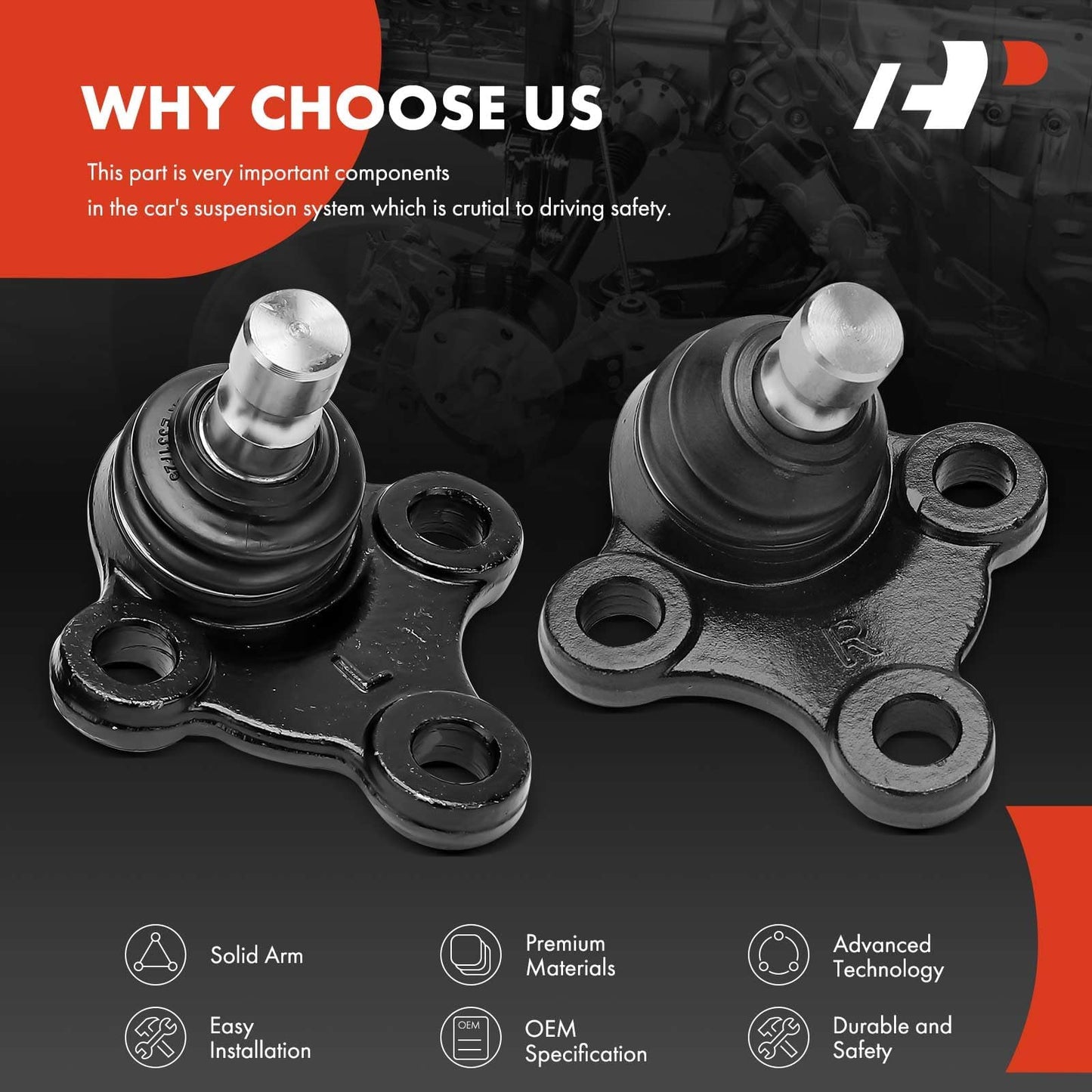 A-Premium 2 x Front Lower Ball Joint, Compatible with Hyundai Sonata 2015-2017, Tucson 2016-2021 & Kia Optima 2016-2020, Sportage 2017-2022, Without Bolts