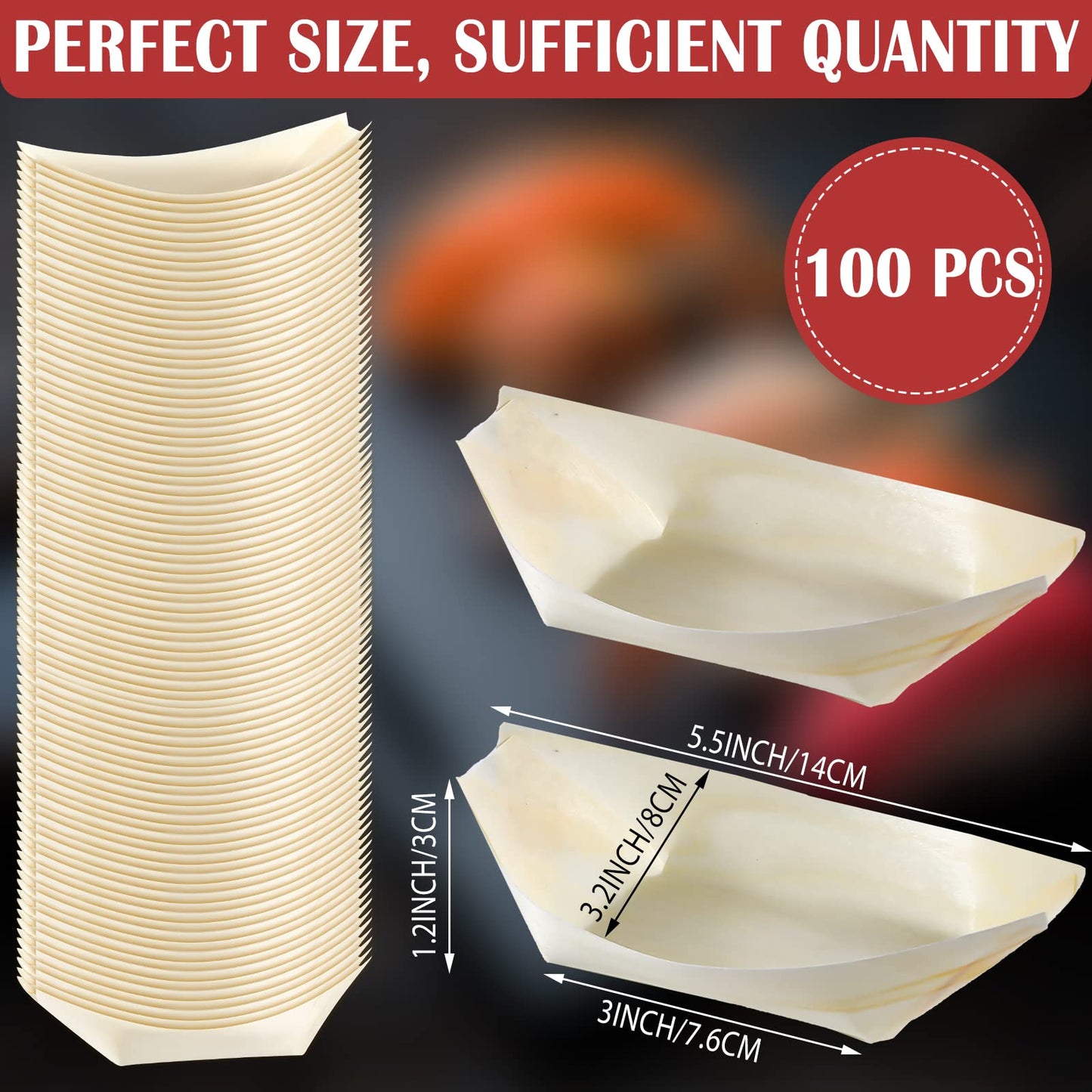 100 Pcs Bamboo Boat Plates Bamboo Appetizer Boats 5.5'' Disposable Wooden Charcuterie Small Sushi Serving Tray for Food Catering Party Home Use