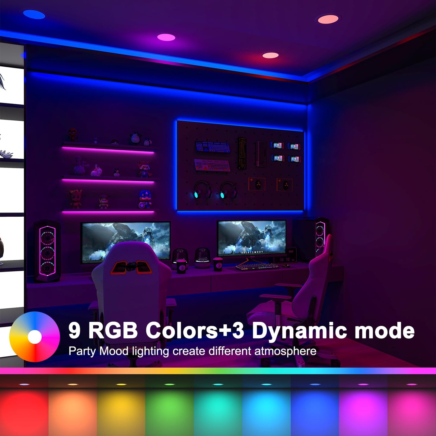 Recessed Lighting 4 Inch RGBCW Color Changing 12W LED Downlights with Junction Box,1080Lumens Recessed Ceiling Light,Dimmable by Remote Control,Dual Memory - Timer - 14 Color Choices - 3 Modes,6 Pack