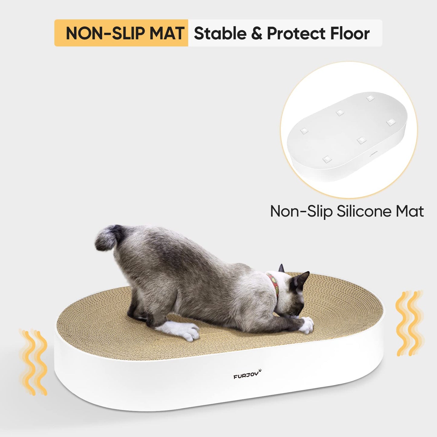 Cat Scratcher, 63x 35 x 10cm Oval Corrugated Cardboard Scratch Pad, Round Cat Scratching Lounge Bed Sofa, Cat Scratcher Bowl with Organic Catnip [ Home Clean Design with Scratcher Box]