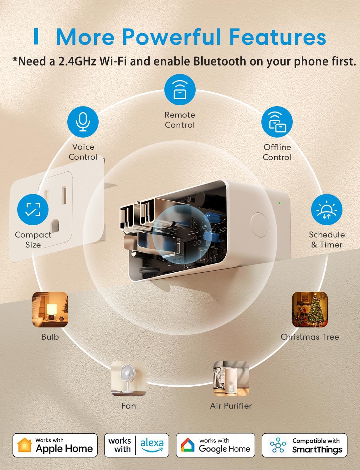 meross Smart Plug, 15A & Reliable WiFi Outlet Works with Alexa, Google Home, Apple HomeKit and SmartThings, Voice & Remote Control, Timer Function, No Hub Needed, 2 Pack