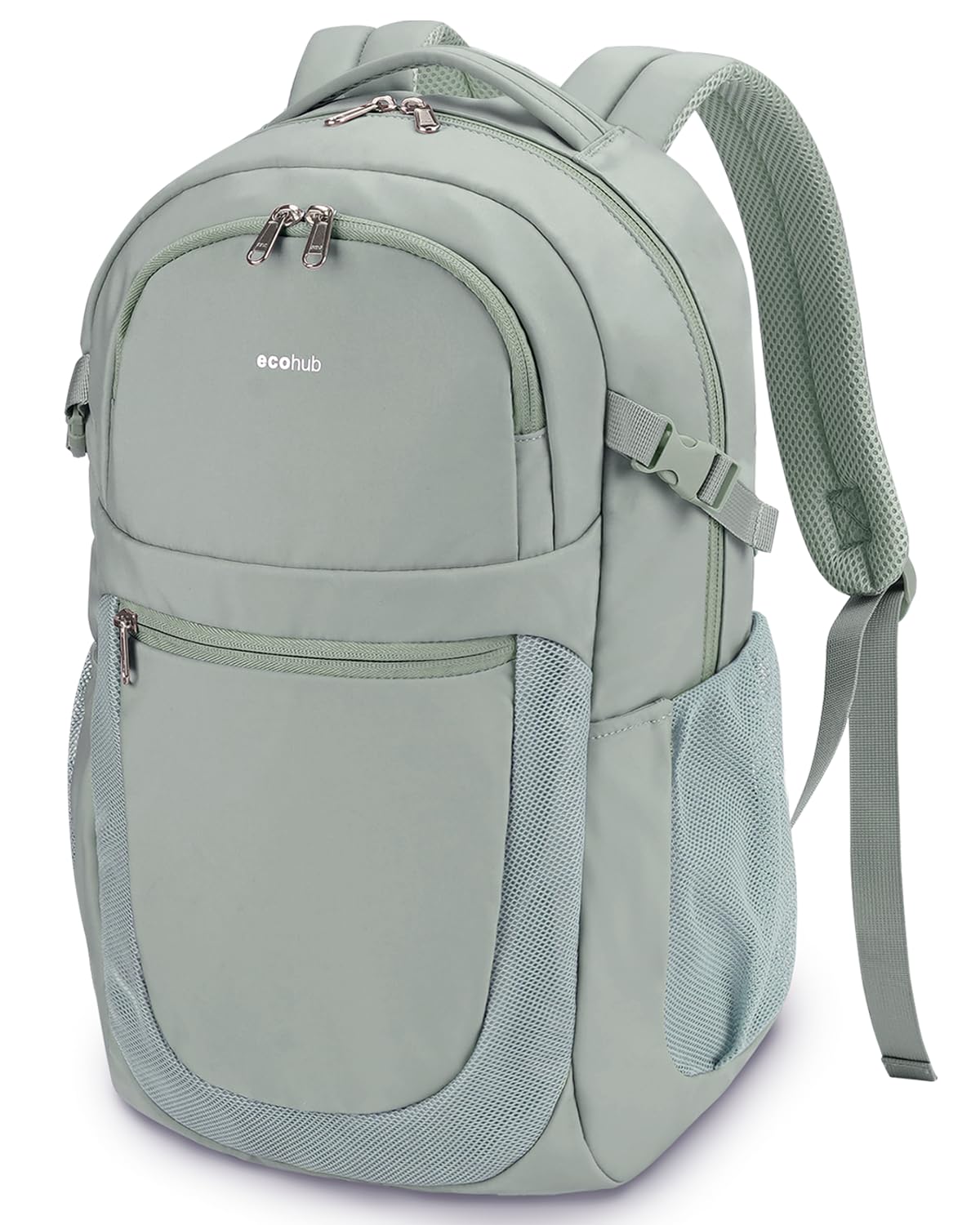 ECOHUB Travel Backpack for Women Men, Carry On Backpack with 17.3" Suspended Laptop Bag, 28L Flight Approved Fashion Water-Resistant Lightweight Daypack with 12 Pockets for Causal Work College, Green