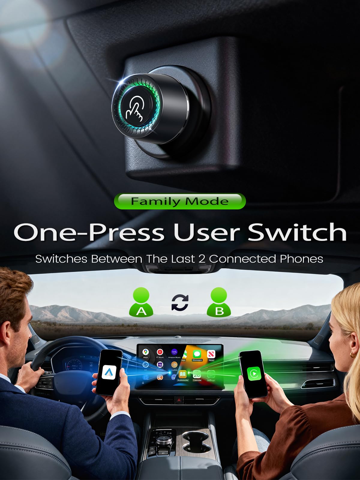 Wireless CarPlay Adapter for Apple iPhone, One-Click User Switch, Fast & Stable, Converts Wired to Wireless, for in-Dash Car GPS/Stereo with Built-in Wired CarPlay & Android Auto, Vehicles 2016+ Grey