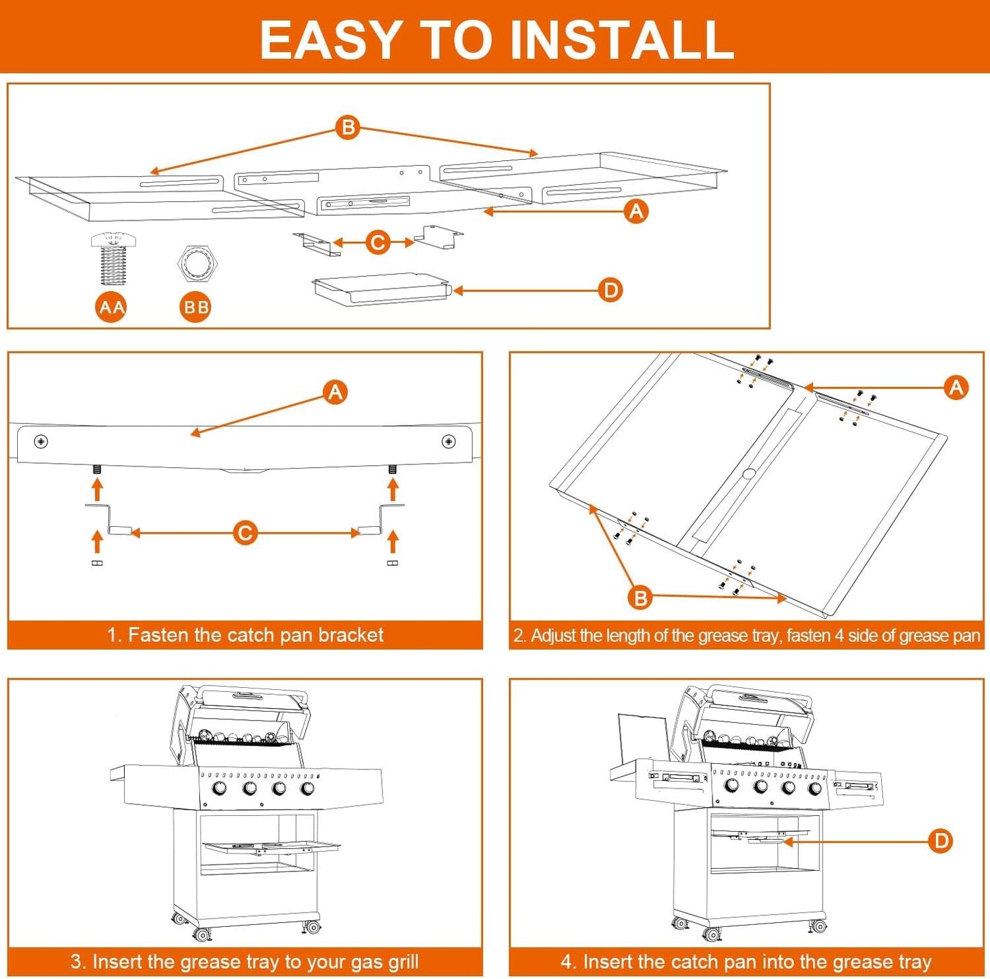 BBQ Future Grill Grease Tray with Catch Pan, Universal Stainless Steel Grease Tray Replacement Parts for for Backyard, Dyna-Glo, NexGrill, Expert, Kenmore and Most 3/4/5 Burner Gas Grills(24"-30")