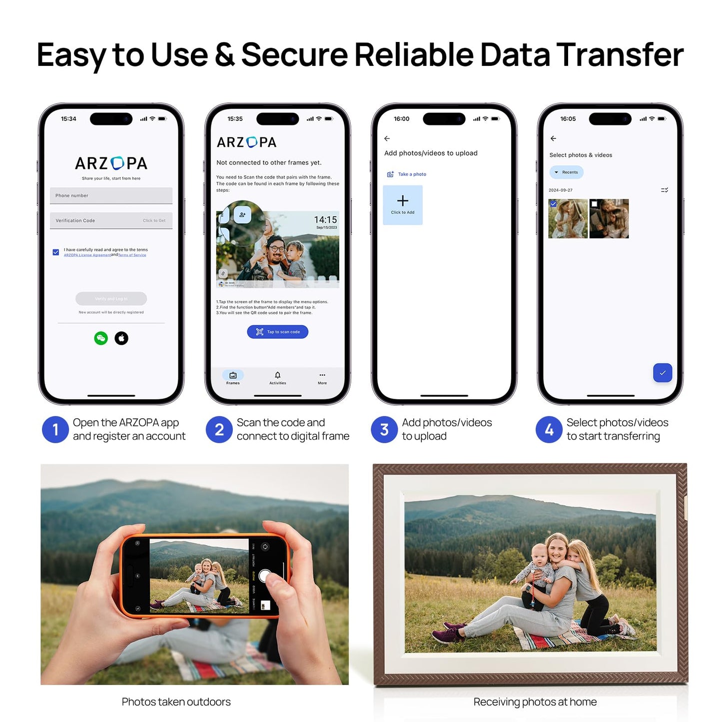 ARZOPA WiFi Digital Picture Frame 10.1" HD IPS Touch Screen Smart Photo Frame Electronic Free Arzopa App Custom Picture Frame for Gifting Easy Share Unlimited Photos Videos from Anywhere - D10 Brown