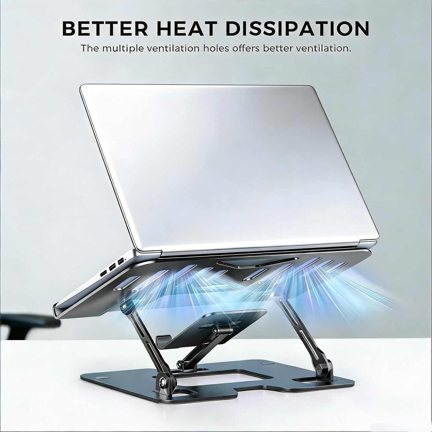 Ergonomic 2-in-1 Laptop Cooling Stand with Phone Holder, Portable Laptop Riser, Laptop Stand for Desk Foldable, Computer Notebook Stand Holder, Fits All Laptops up to 10-16''