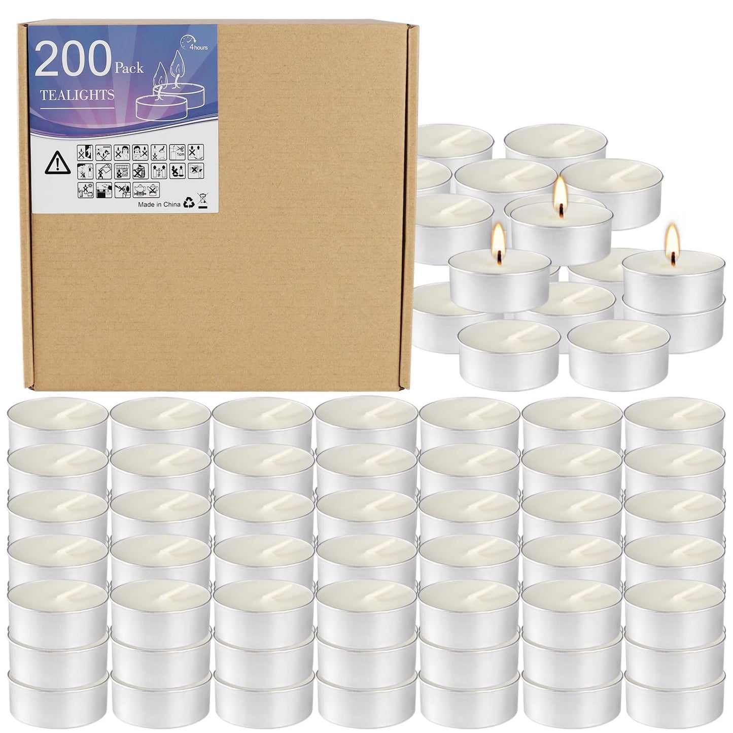 pliadvbu Unscented Tea Lights Candles,White, Smokeless, Dripless,200 in Bulk,4 Hour Long time Burning,for Weddings, Home, Pool,Shabbat, KCJK478