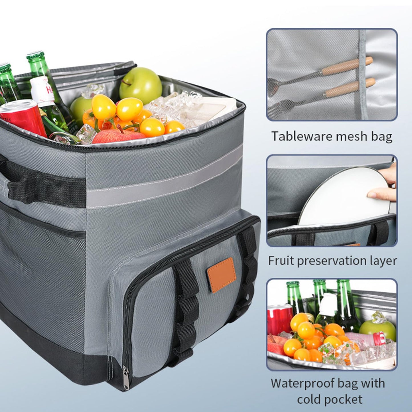 Denash 35L Rolling Cooler, Insulated Lunch Bag Rolling Wheeled Cooler with 3 Layer Insulation, with Wheels and Handle, for Beach Camping Patio Travel Outdoor