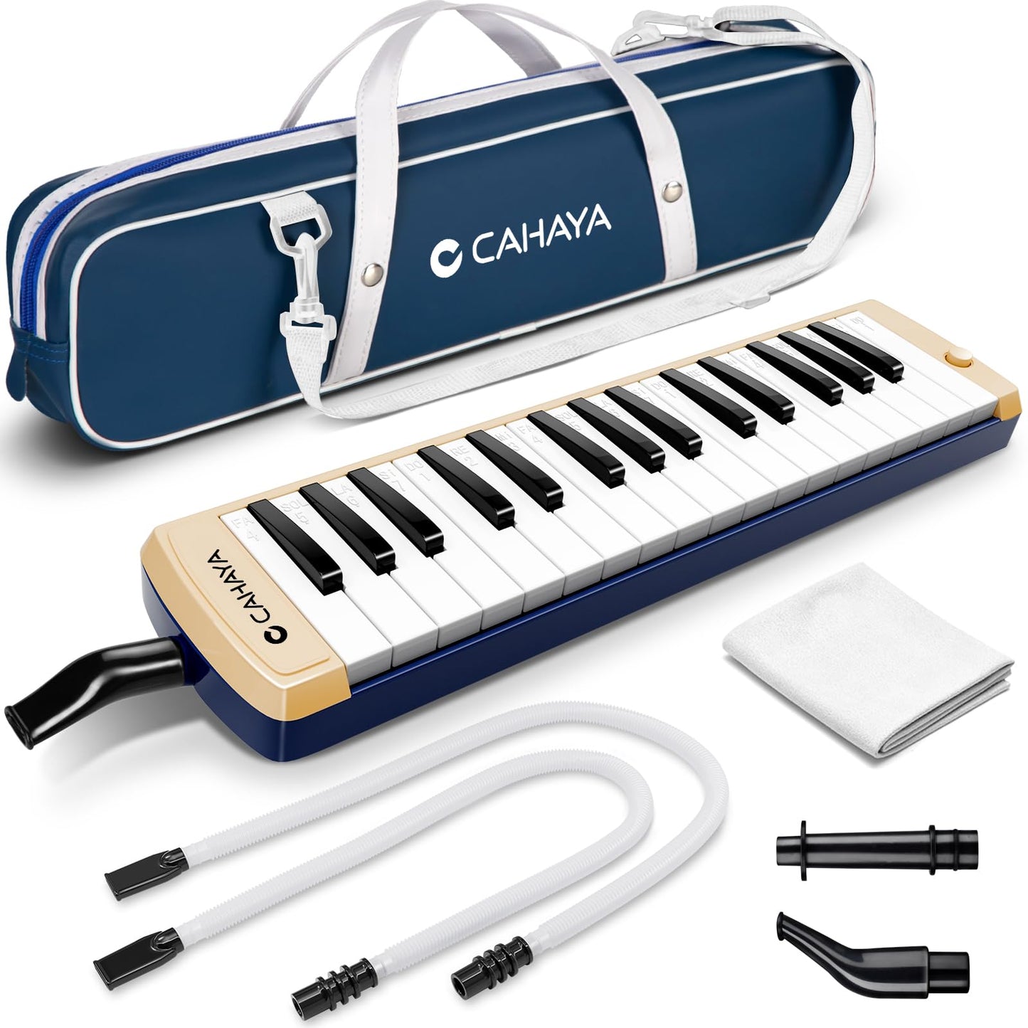 CAHAYA Melodica Instrument 32 Keys: Double Tube Mouthpiece Air Piano Keyboard Musical Instrument Gift with Carry Bag Beige Blue