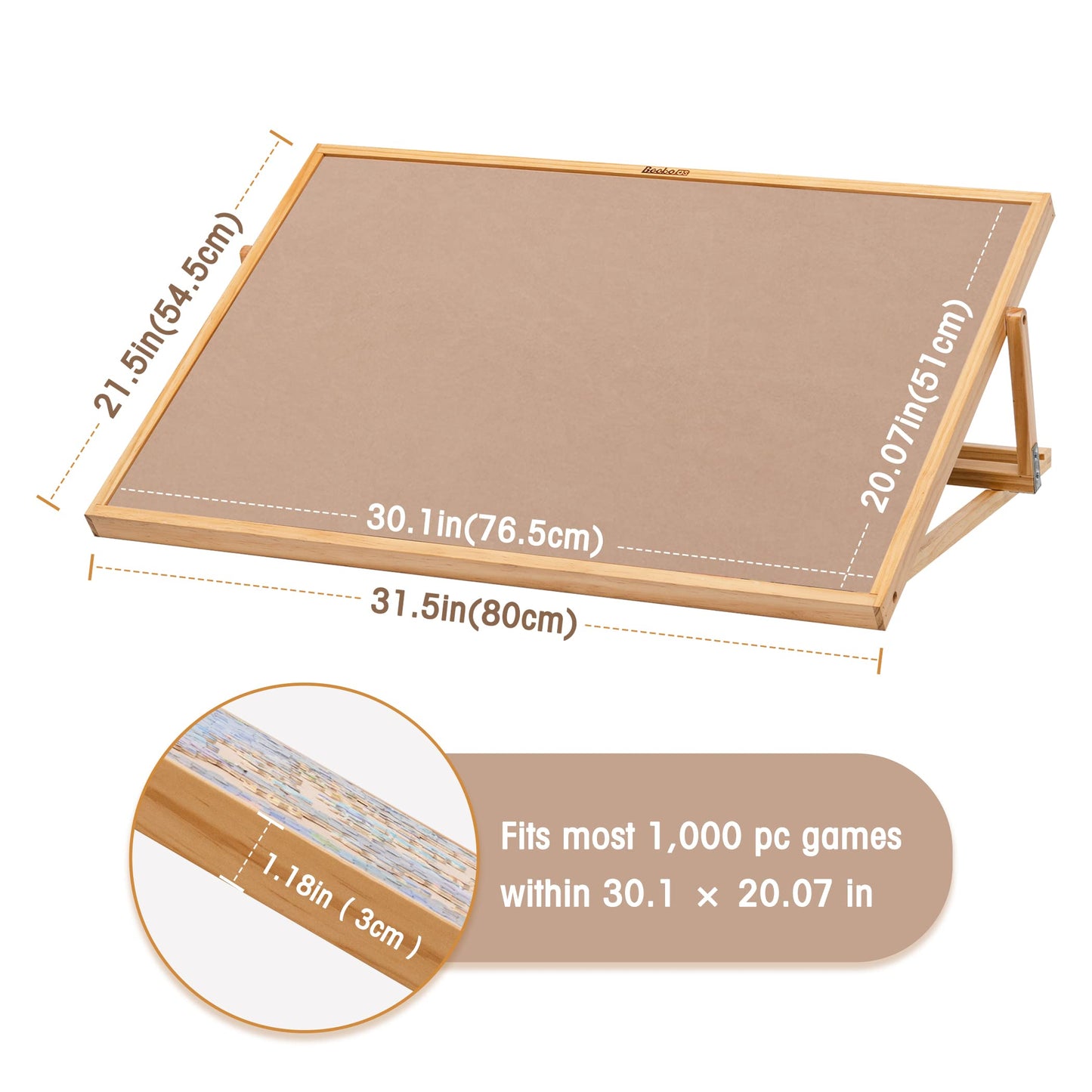 Becko Adjustable Wooden Puzzle Board Portable Jigsaw Puzzle Plateau 30.3 x 20inch Puzzle Board with Easel for Adults and Kids Up to 1000 Pieces