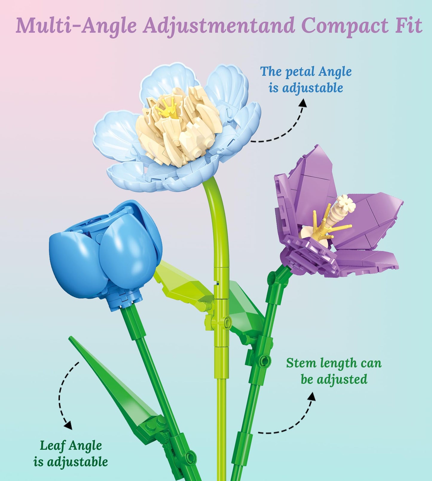 Loyratche Flowers Bouquet Building Set, Botanical Collection Blocks Kit Compatible with Lego Flowers, 880 PCS Artificial Flower Toys Home Office Decor