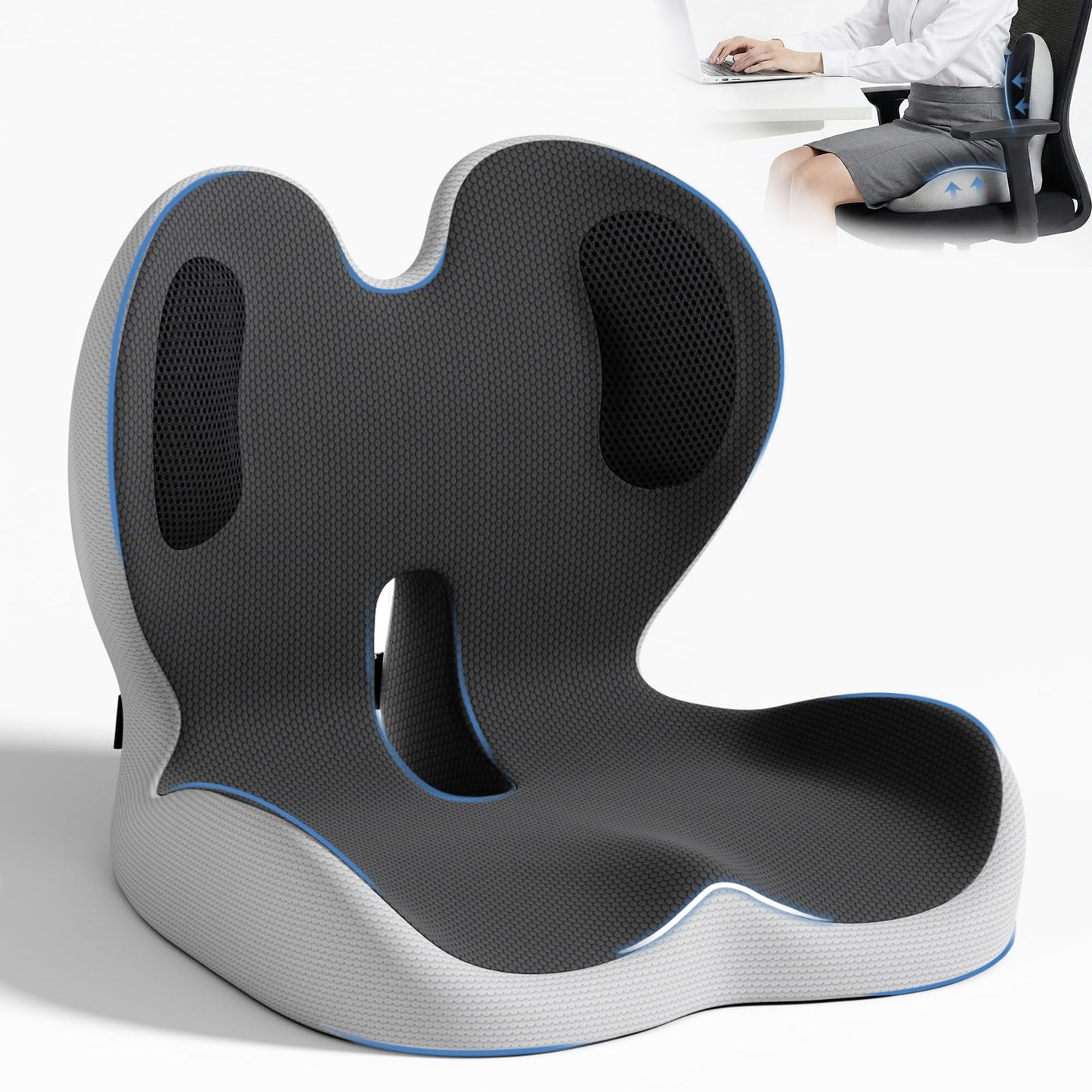 ECONVCE Memory Foam Seat Cushion,Car Chair Cushion with Lumbar Support,Ergonomic Seat Cushion for Sciatica,Back Pressure Pain Relief for Office,Car,Truck