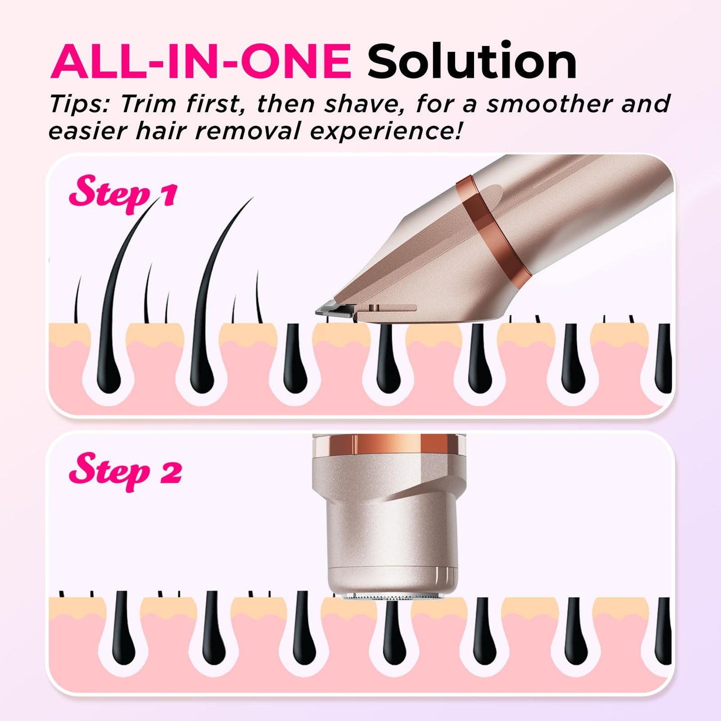 Bikini Trimmer for Women Pubic Hair: Eletctric Razors for Women - Rechargeable Eletctric Shaver - IPX7 Waterproof Bikini Trimmer for Underarm Leg Arm Body (Rose Gold)