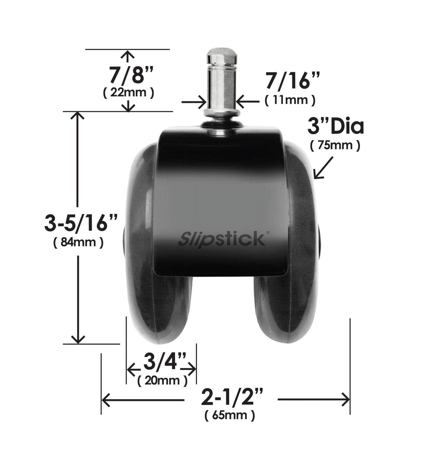 Slipstick Monster 75mm (3”) Dual Rollerblade Office Chair Wheels (Set of 5) Premium Rubber Caster Wheels for Chairs, Smooth & Safe Rolling on All Flooring
