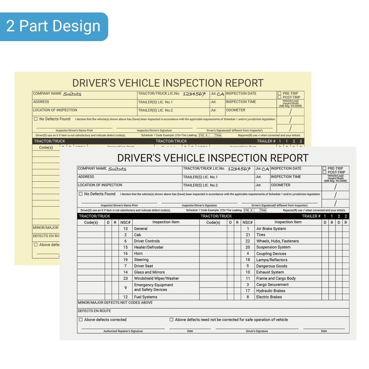 suituts 12 Pack Canadian Driver’s Vehicle Inspection Report Book/Forms, 2 Part Carbonless, 5.5 x 8.5 Inch Daily Pre-Trip Checklist Log for Truck Drivers (31 Sets Each Pack)