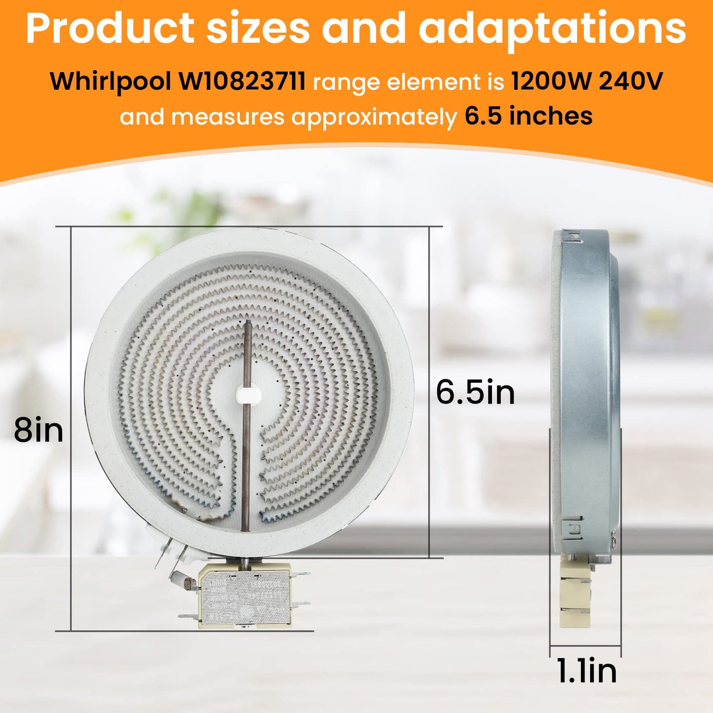 6.5 inch W10823711 MEE62385001 DG47-00060A Range Surface Element Compatible with whirlpool Stove. Element DG47-00060A Fits samsung. MEE62385001 LG Range Element Replace 12002141, 12002146, WP8523698.