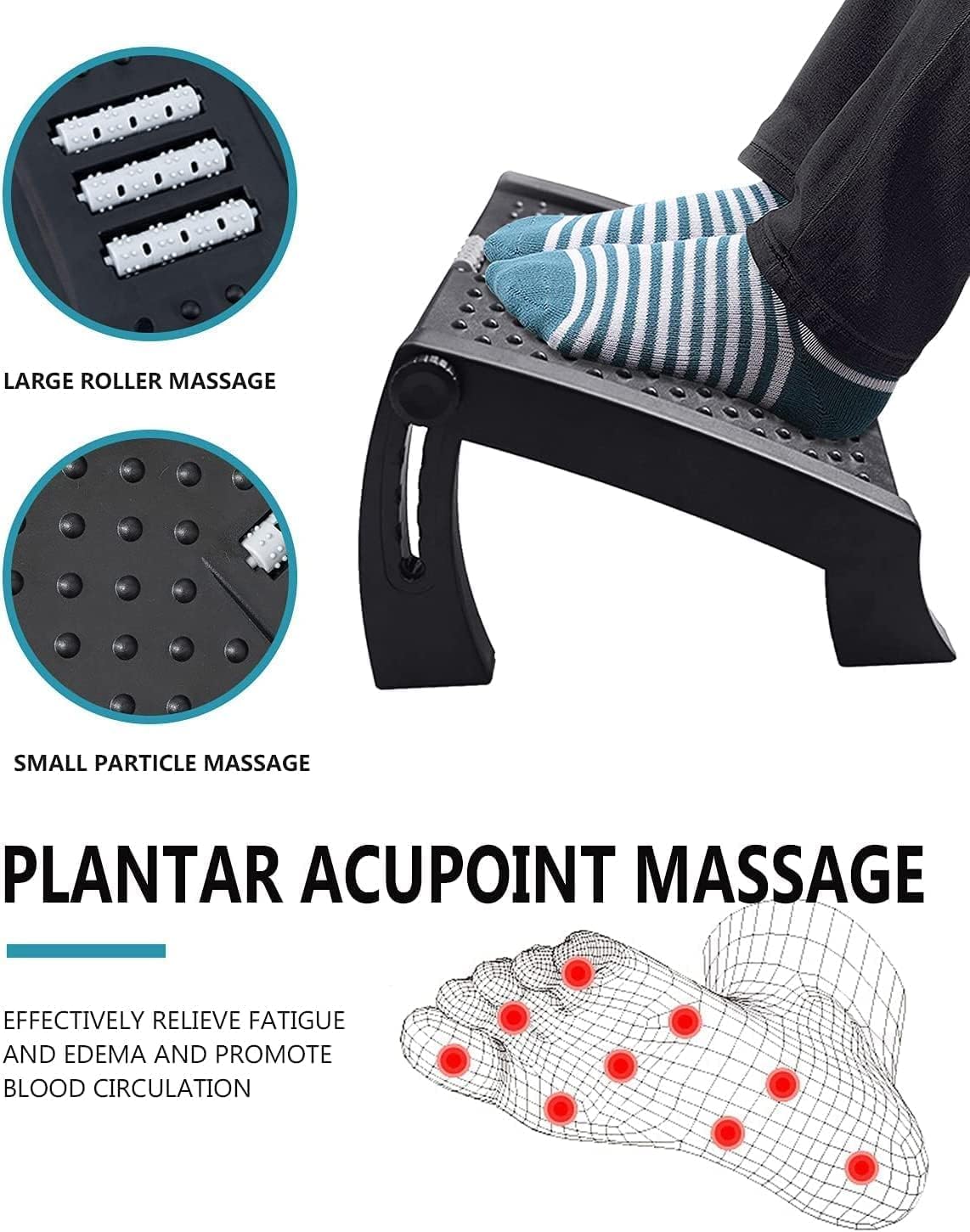 Adjustable Foot Rest Under Desk, Ergonomic Under Desk Foot Rest for Home & Office Use, Foot Stool Under Desk with Massage Surface, 6-Height Multi-Angle Foot Stool at Work, Ergonomic Posture Footrest
