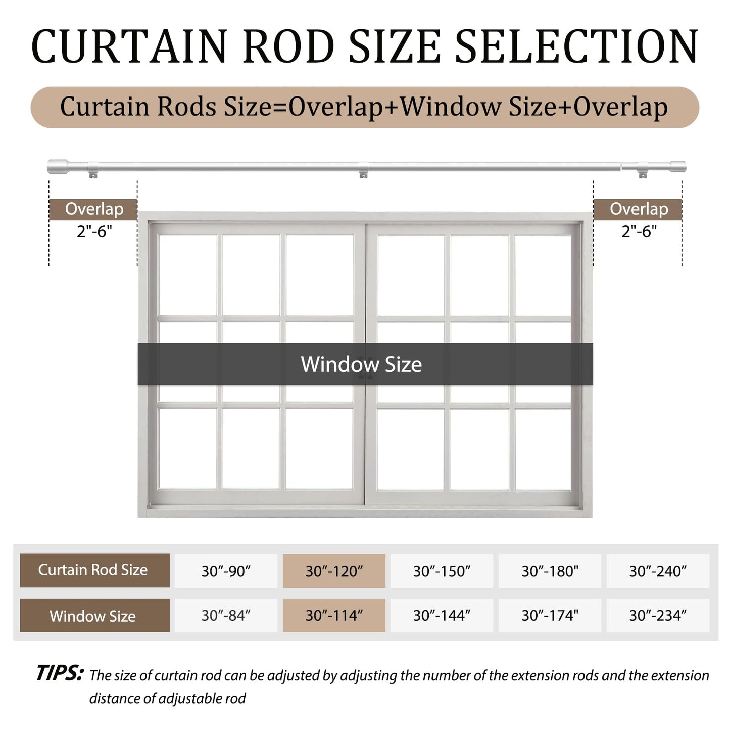 2 pack 1 Inch Diameter Curtain Rod for Windows 84-120 Inch Extra Long Silver Curtain Rods with Brackets Adjustable Pole Heavy Duty Curtains Rod for Patio Kitchen Bedroom Living Room Outdoor