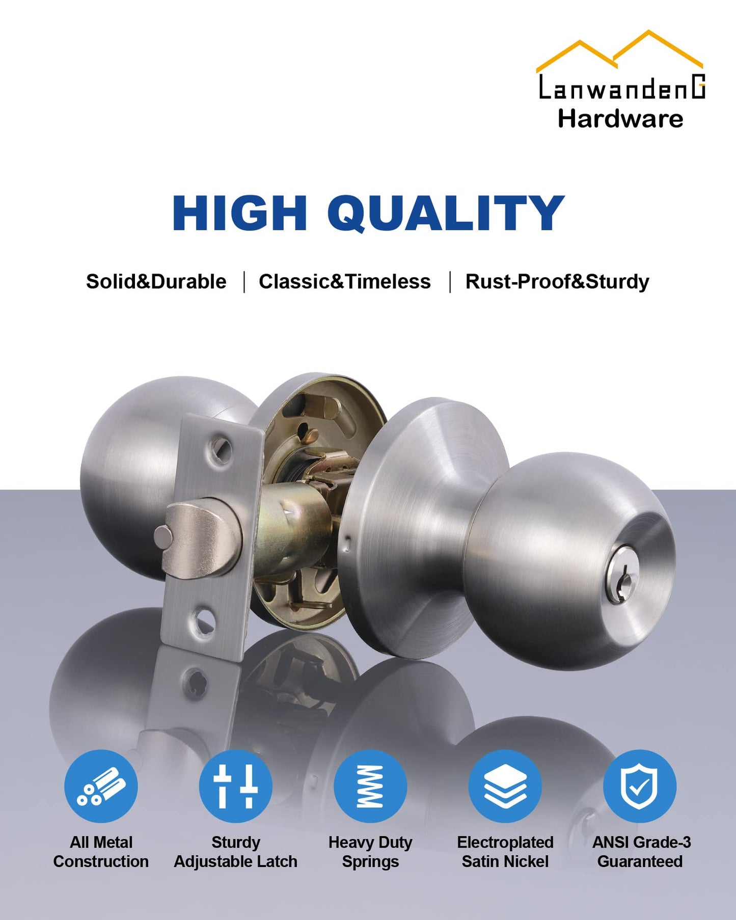 (2 Pack) Entry Door Knobs with Lock and Keys All Alike,Exterior/Interior Door Handles for Bedroom or Bathroom