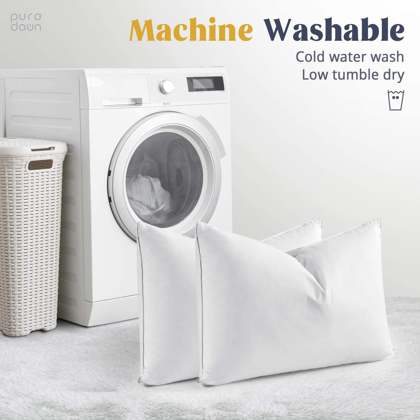 Puredown® Goose Feather Down Pillows, Bed Pillows for Sleeping, Hotel Pillows Standard Size Set of 2 for Side Back and Stomach Sleeper with 100% Cotton Fabric