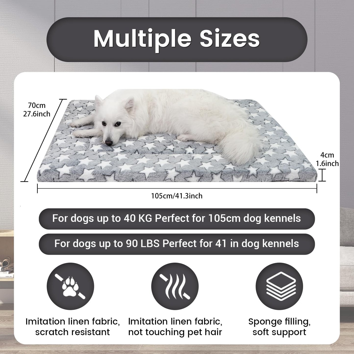 Dekeyoo Dog Crate Mats, Dog Bed Mat, Cat Mat - 105x70cm, Short Plush Pet Mat Crate Mat for Small Dogs, 4cm Thick Thin Dog Mat, Machine Washable Ideal for 105cm Dog Crates