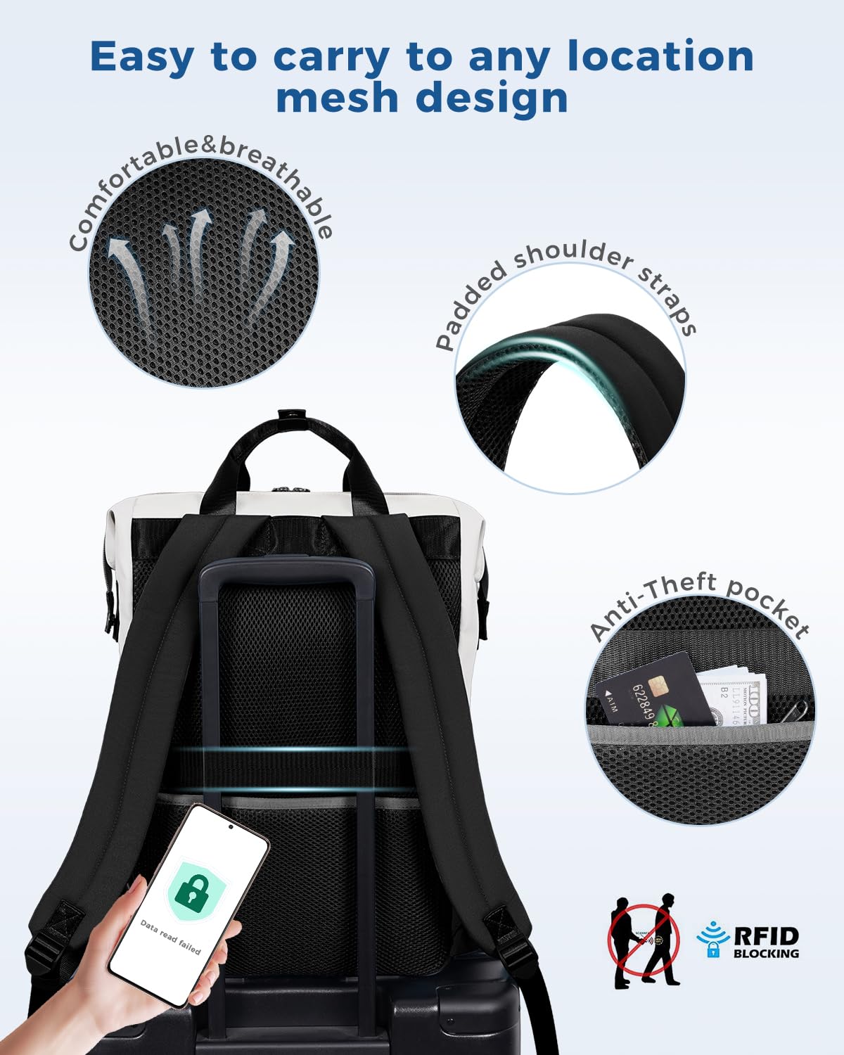 ECOHUB 17" Small Travel Backpack, United Airlines Personal Item Bag 17x10x9 with 13 Pockets, Water Resistant Fit 15.6" Laptop Lightweight Casual Daypack, Black