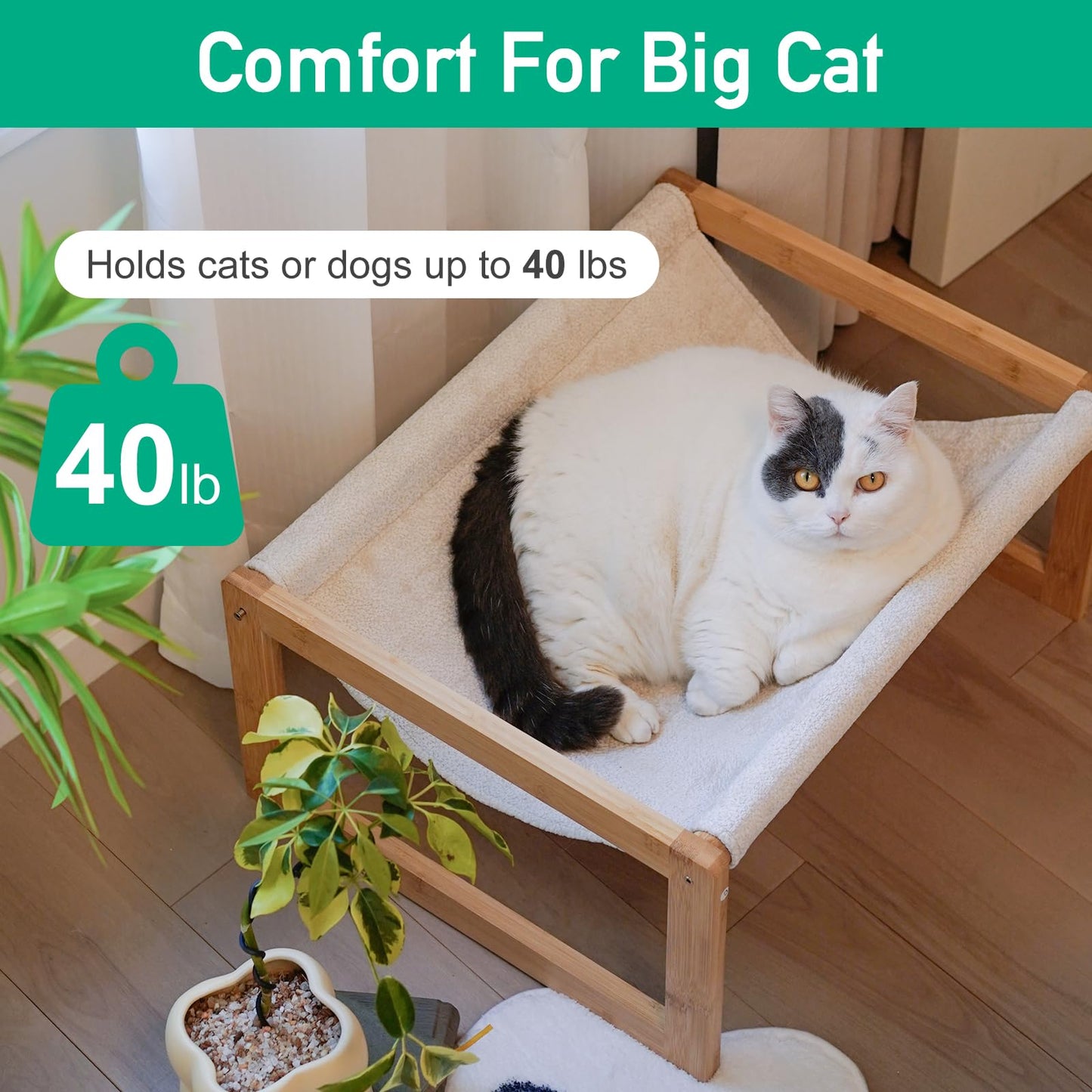 kiplant Large Cat Hammock Bed, Bamboo Wood Elevated Pet Hammock for Outdoor, 21 X 16.5 Inch Suitable for Kitty, Puppy, Rabbit, Bunny and Small Animal