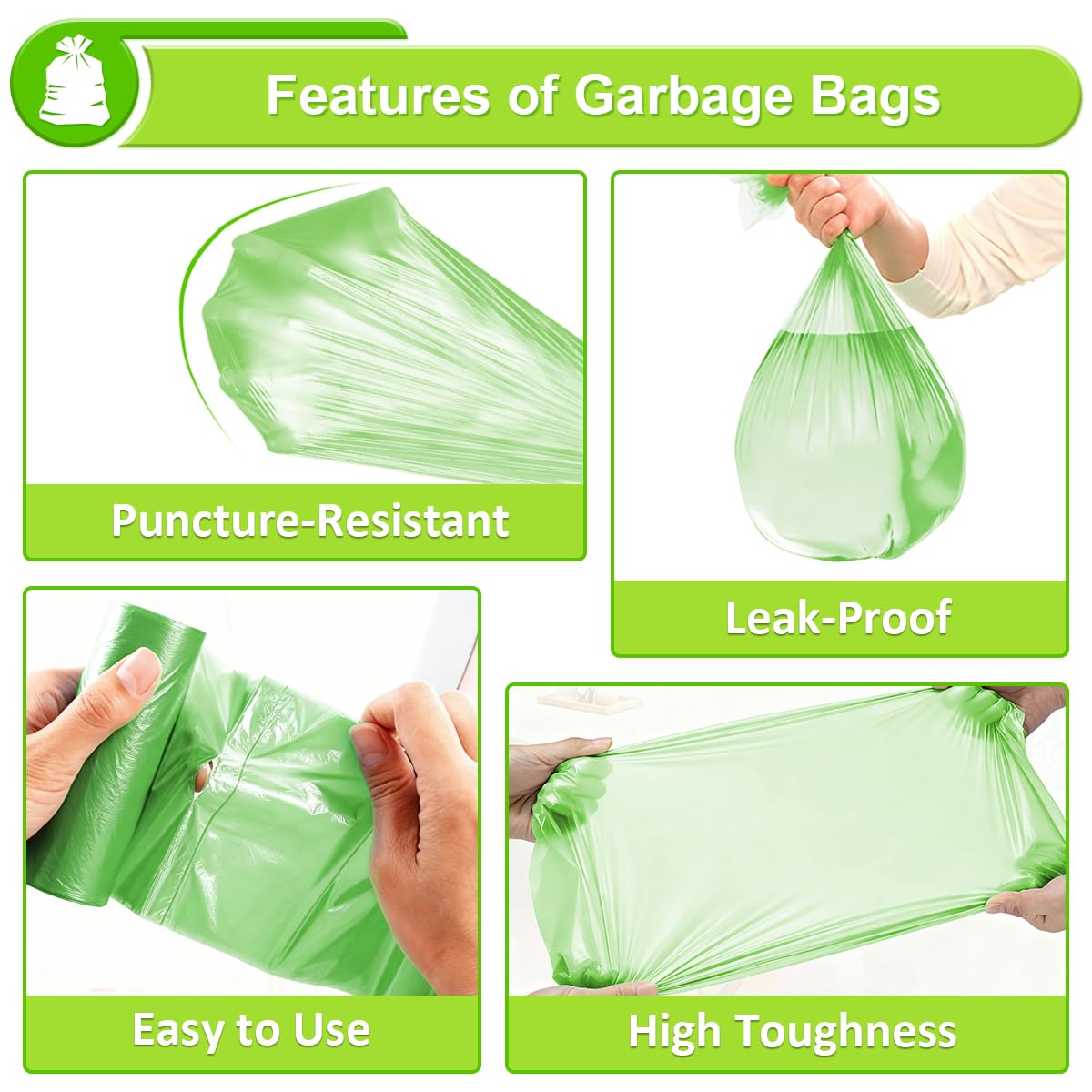 13 Gallon Biodegradable Garbage Bags, 104 Counts Compostable Kitchen Garbage Bags 50L, Tall Compostable Bin Liner for Kitchen, Lawn, Garden