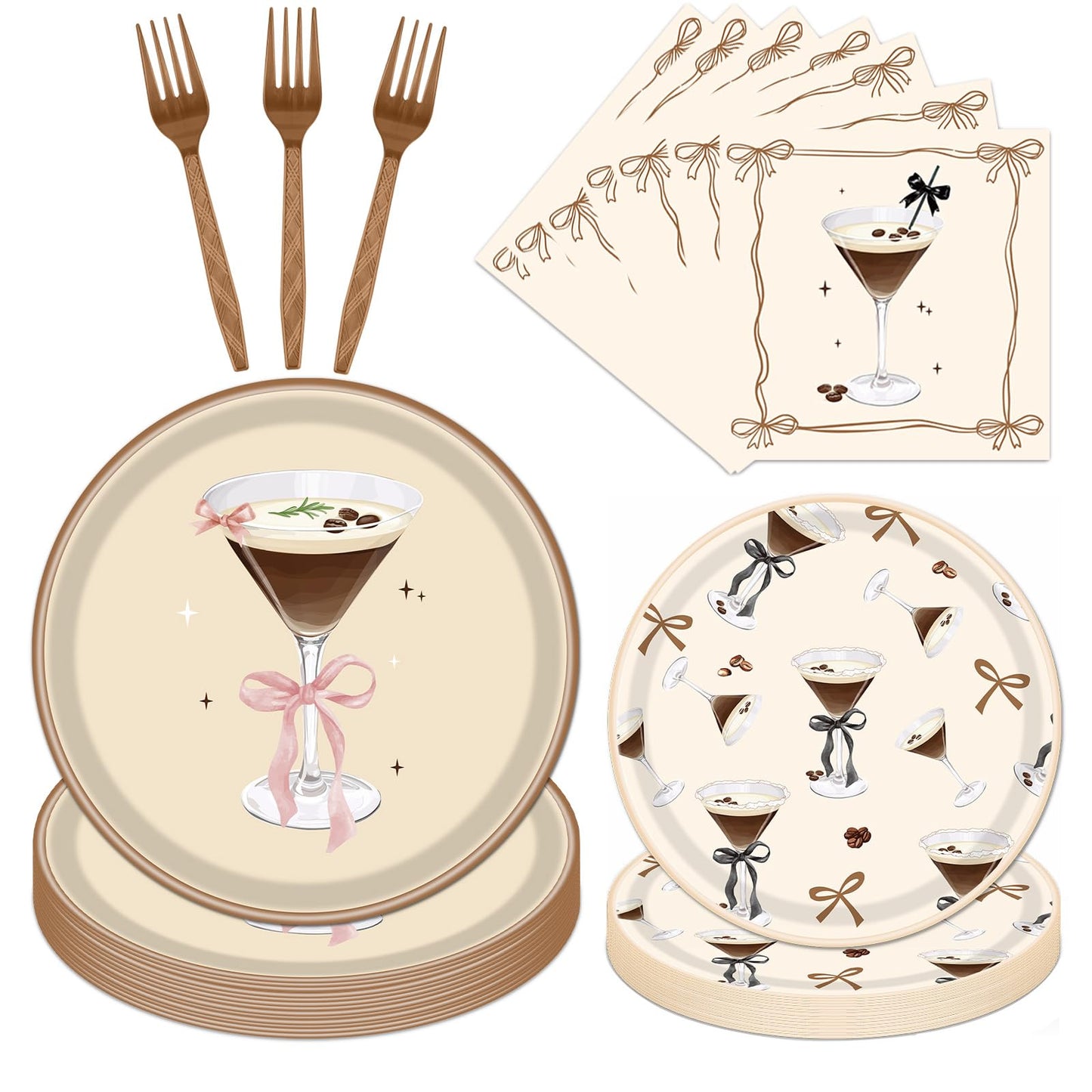 Gameza Espresso Martini Birthday Decor - 96PCS A Tiny Bit Older Paper Plates and Napkins, Disposable Tableware Decoration Espresso Martini Bar Themed Forks Supplies, Serve 24