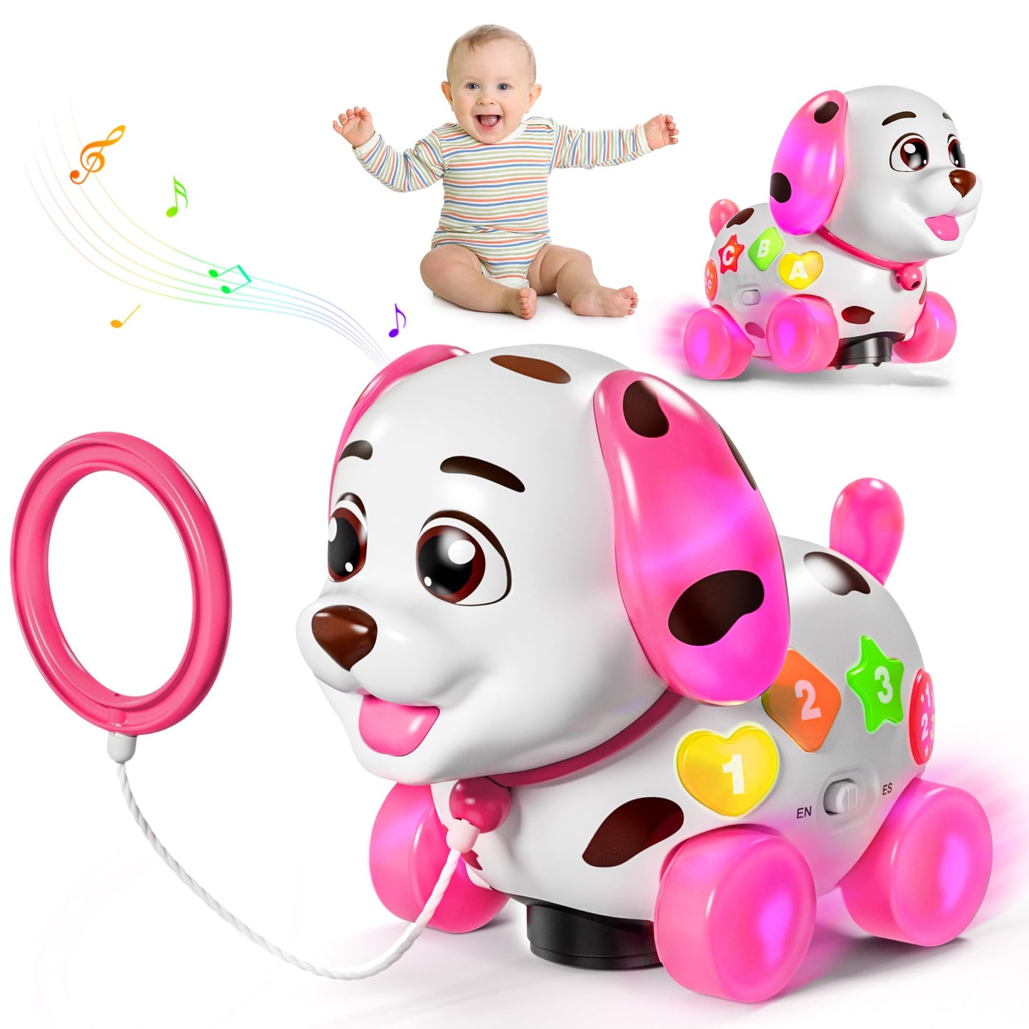 Puppy Toys for 1 Year Old Girl Gifts, Musical Baby Toys 6-12-18 Months, 1st First Birthday Girl Gifts for Boy, 1 Year Old Present, Bilingual Toddlers Learning Toy with Music Light