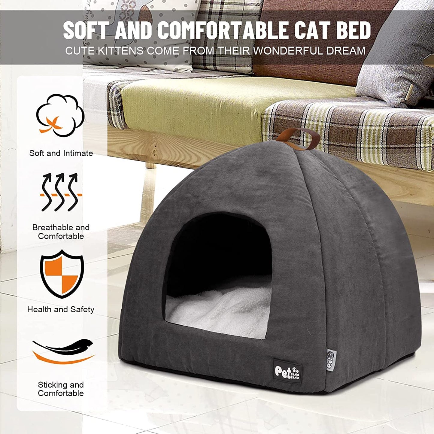 COSOC Cat Bed for Indoor Cats,Small Dog Bed,Cat Cave,Premium Small Animal Bed with Removable Washable Cushioned Pillow (Medium:15 * 15 * 15 inches)