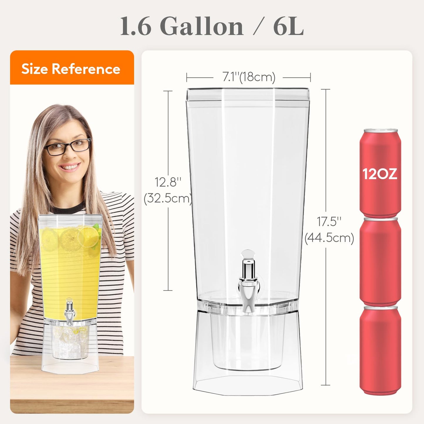 Lifewit 1.6 Gallon Plastic Drink Dispenser for Parties, 6L Clear Beverage Container with Stand for Juice/Tea/Soda, Large Ice Lemonade Dispenser with Spigot, BPA Free Water Pitcher for Fridge