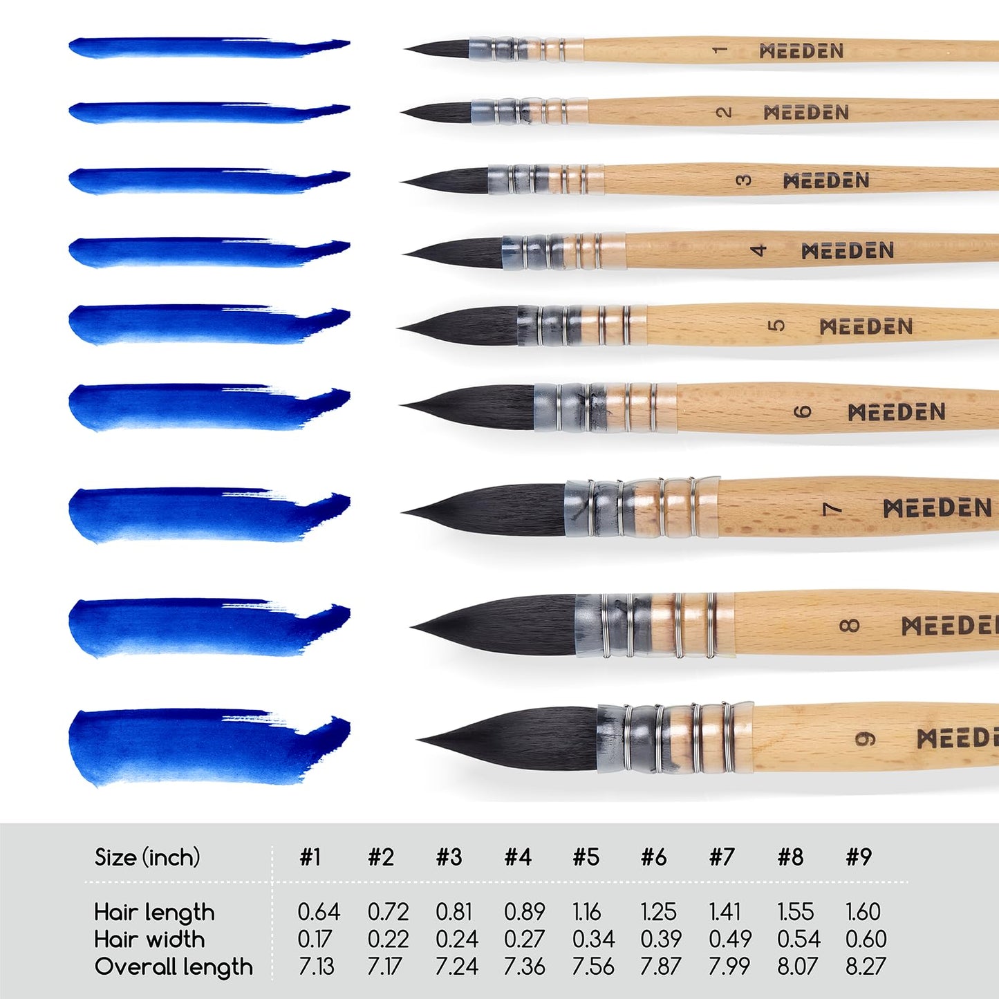 MEEDEN Professional Watercolor Brushes Set of 9, Paintbrushes with Beech Wood Handle, Artist Paint Brushes Set for Watercolor, Perfect for Beginners, Hobbyists & Professionals (Pack of 9)