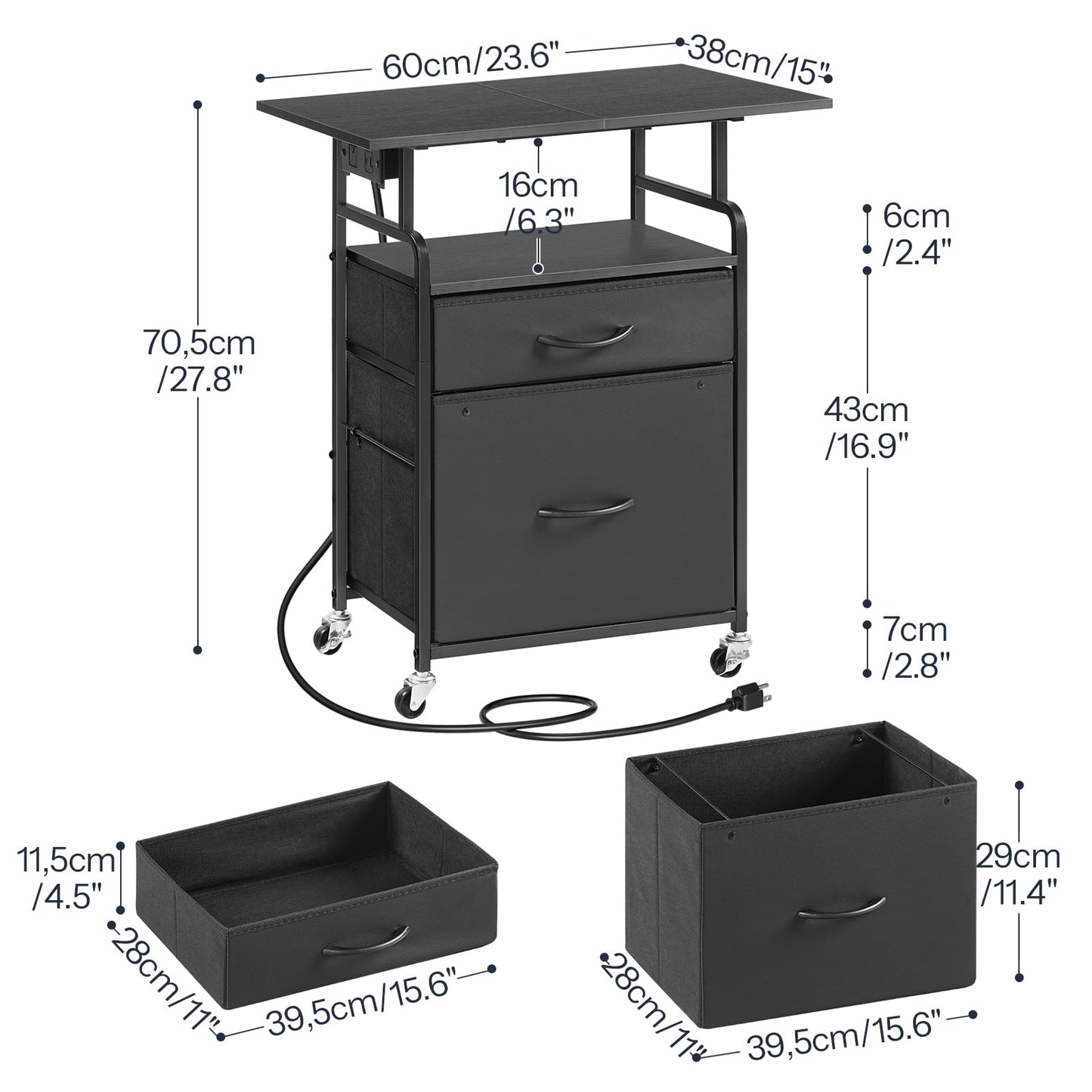 HOOBRO Printer Stand, Printer Table on Wheels, Storage Cart with 2 Drawers, Movable Printer Holder, for Office, Living Room, Black BB15UPS01