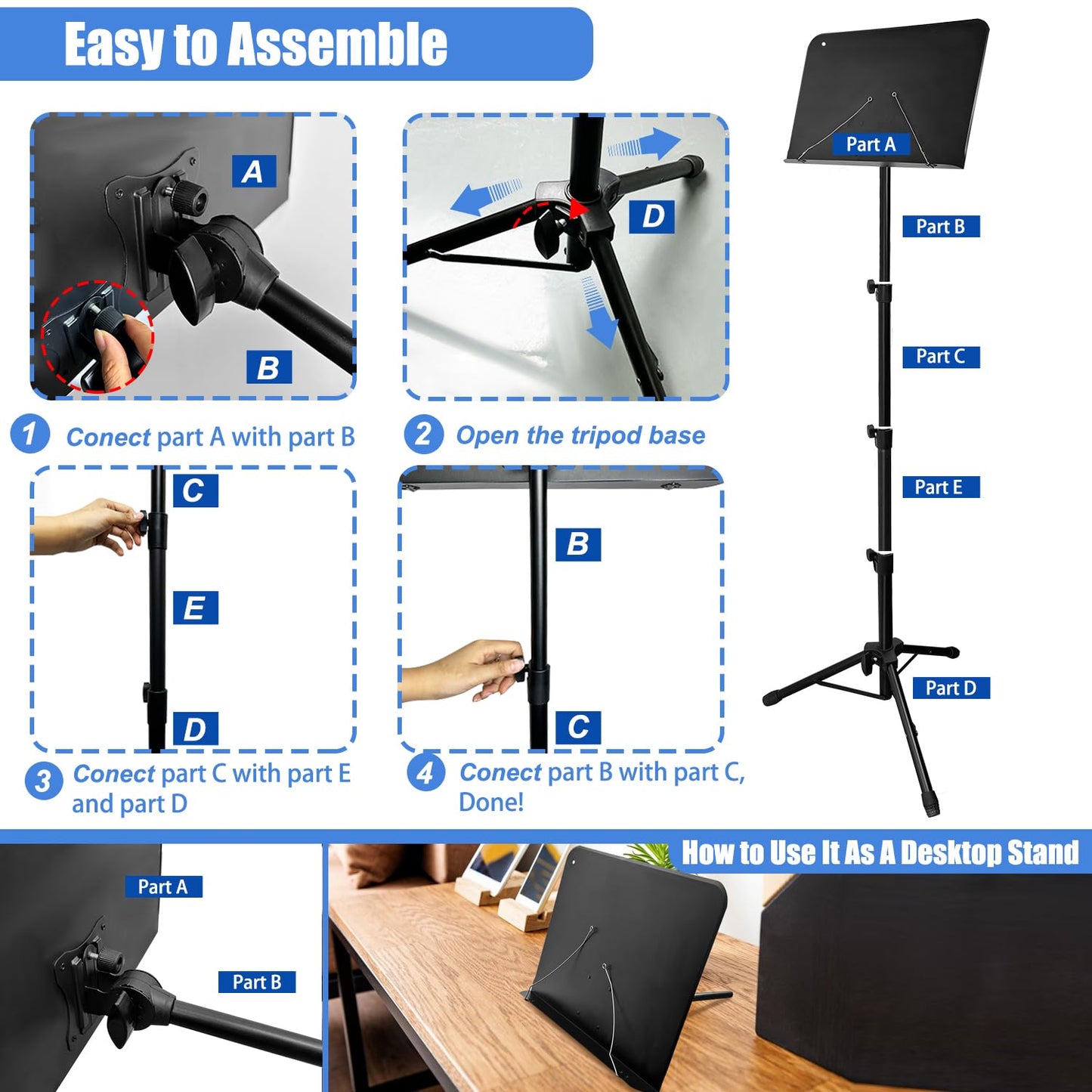 70" Sheet Music Stand with Light and Phone Holder, Music Stand for Sheet Music High Stability, Height Adjustable Portable Music Sheet Stand with Carrying Bag(33-70inch,Plate without hole)