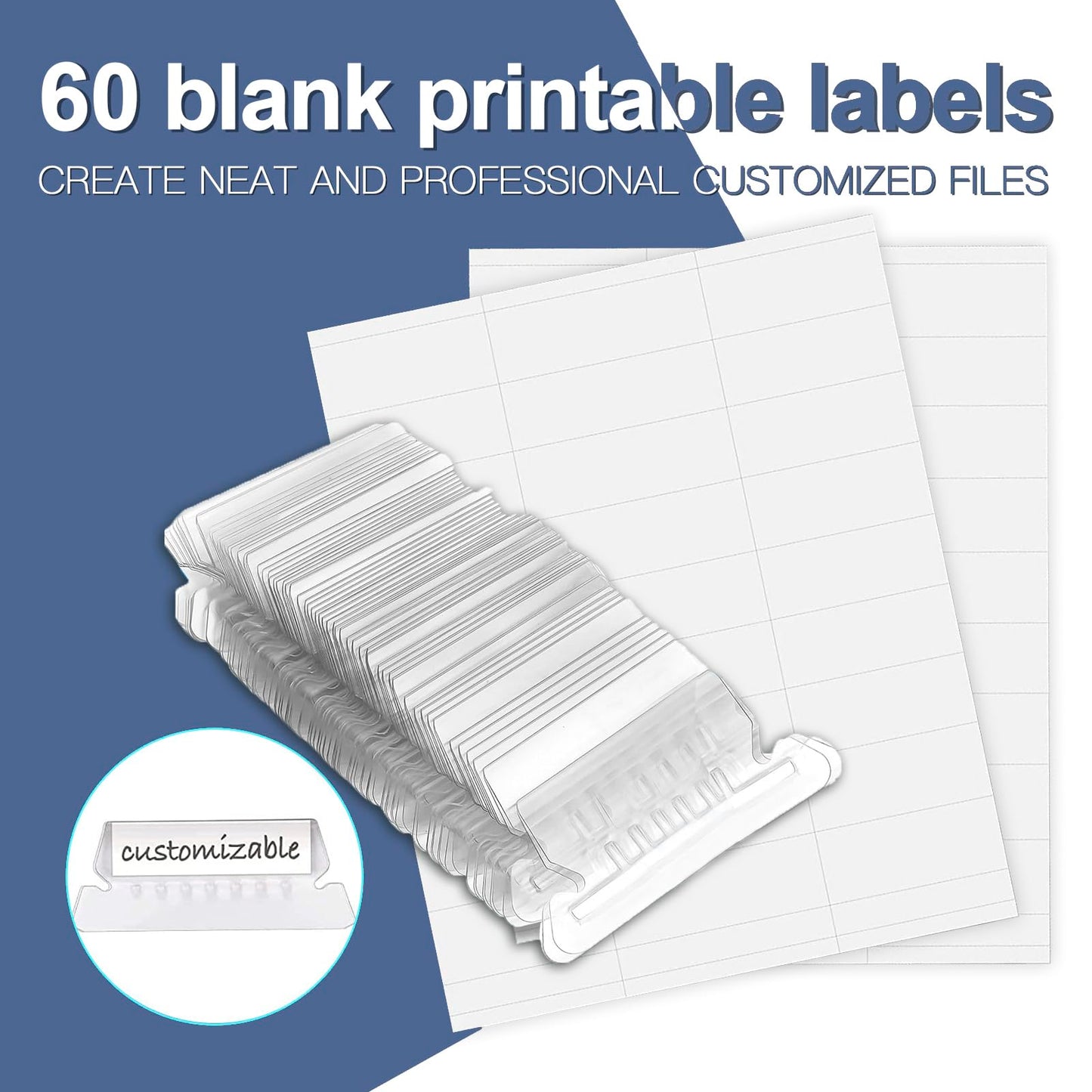 HERKKA Hanging File Folders, 60 Pack Reinforced Letter Size Hanging Folders, Designed for Bulky Files, Filing Cabinet, 1/5-Cut Adjustable Tabs (Blue)