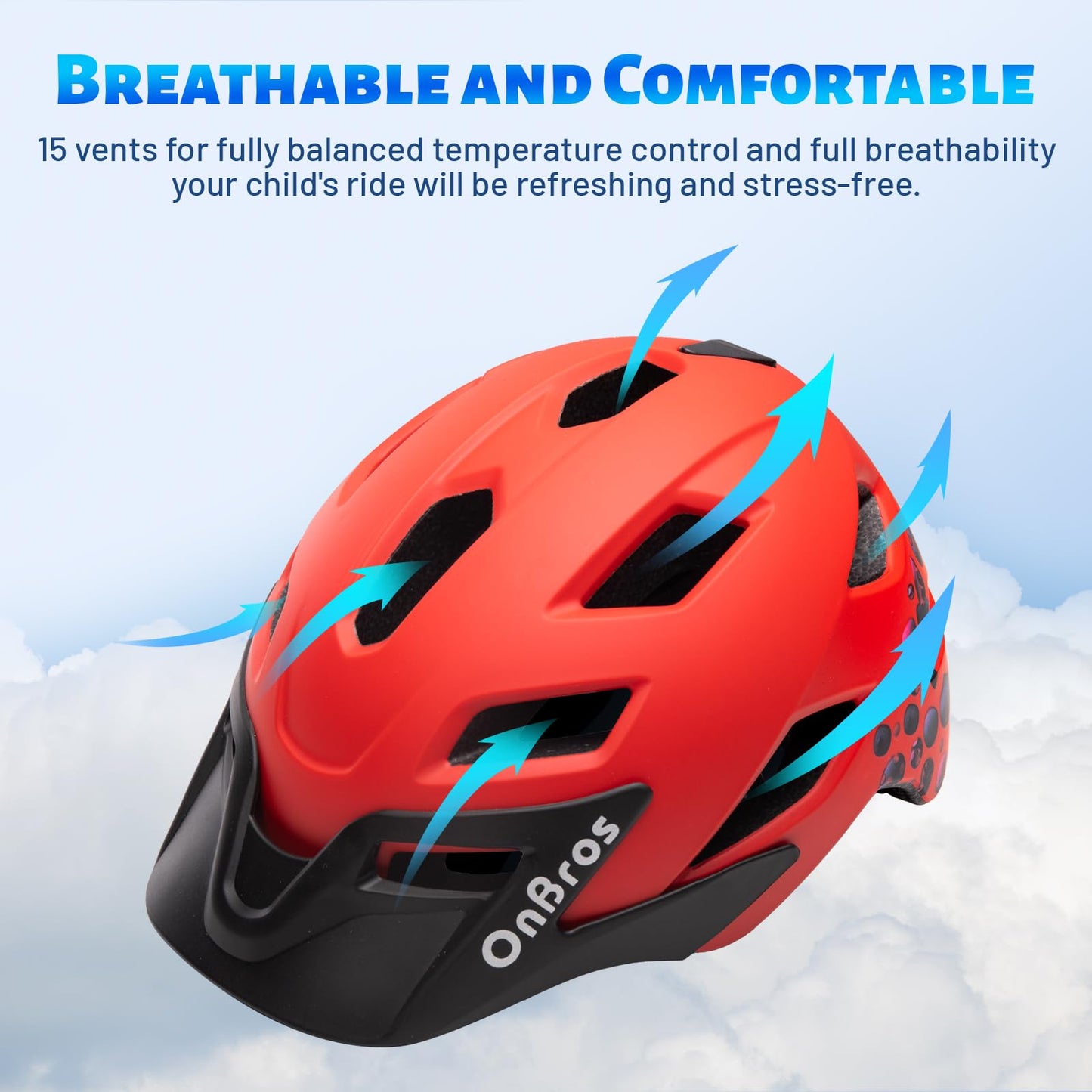 OnBros Kids Bike Helmet - Bike Helmet Boys for 5-14 or Girls Helmet with Visor Adjustable 50-57CM Children Bicycle Helmet Lightweight for Scooter MTB Road Cycling